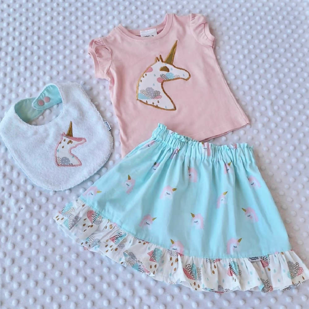 Toddler-girls-Unicorn-skirt-tee-and-bib-set