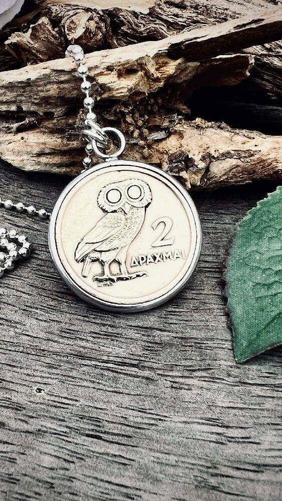 2 Drachma Owl Coin Pendant.