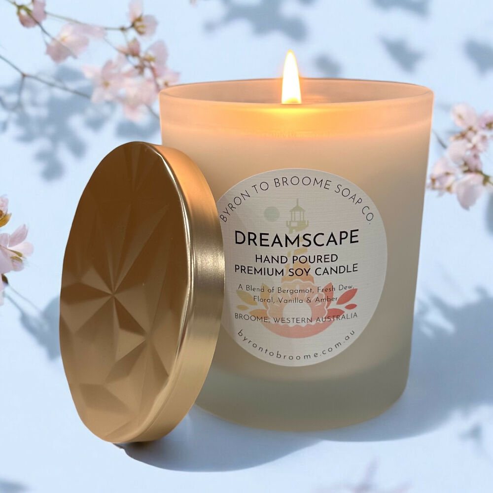 Dreamscape Pure Soy Candle | Oxford Tumbler with Gold Geo Metal Lid 300g