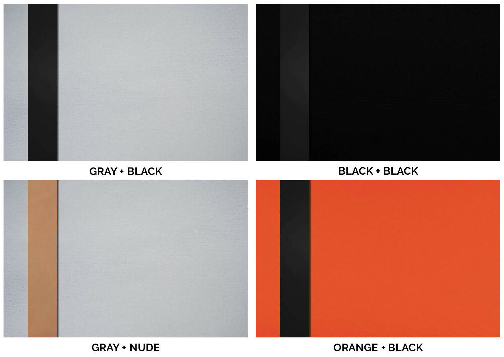 four types of colourways: gray + black, black + black, gray + nude, orange + black