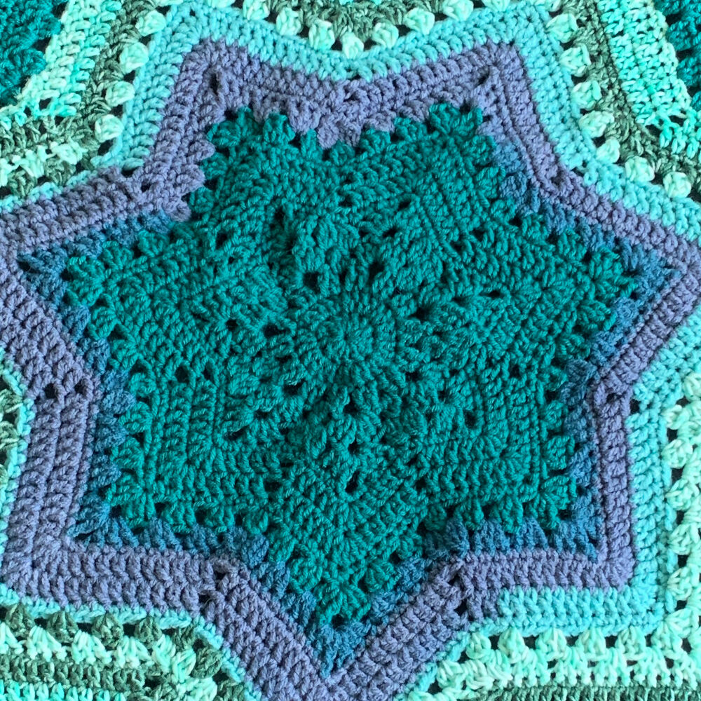 Blue and Green Crochet Star Blanket