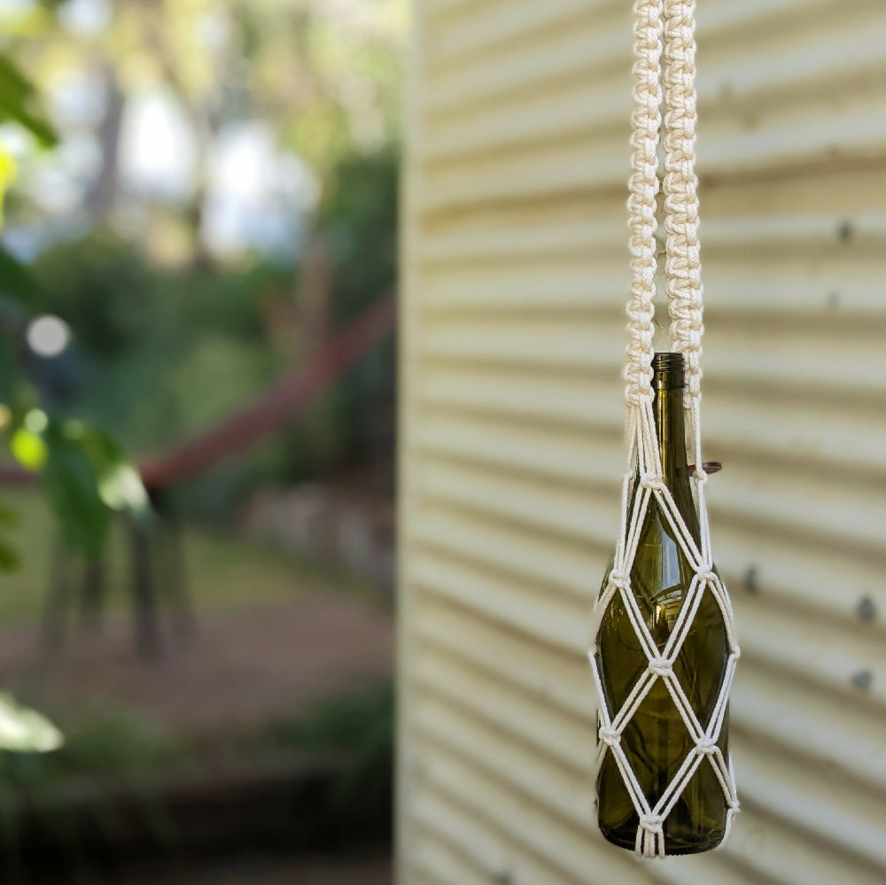 Macrame hanging wine bottle lights