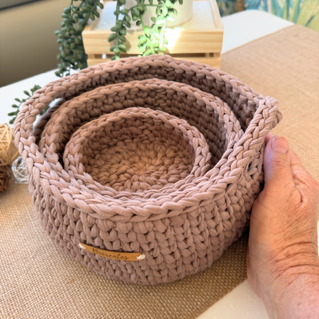 Handmade Basket Set | Desert Taupe | Recycled Tshirt yarn