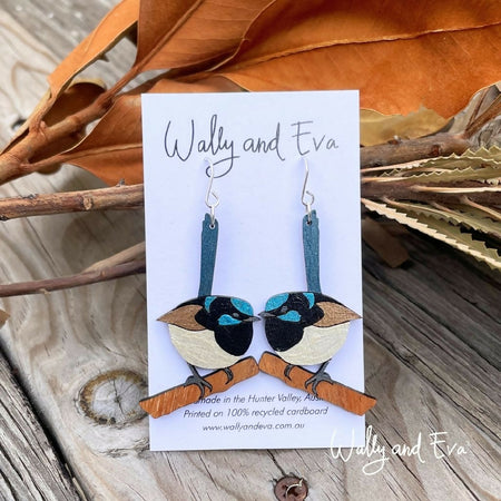 Superb Fairy Wren Hand Painted Wood Earrings