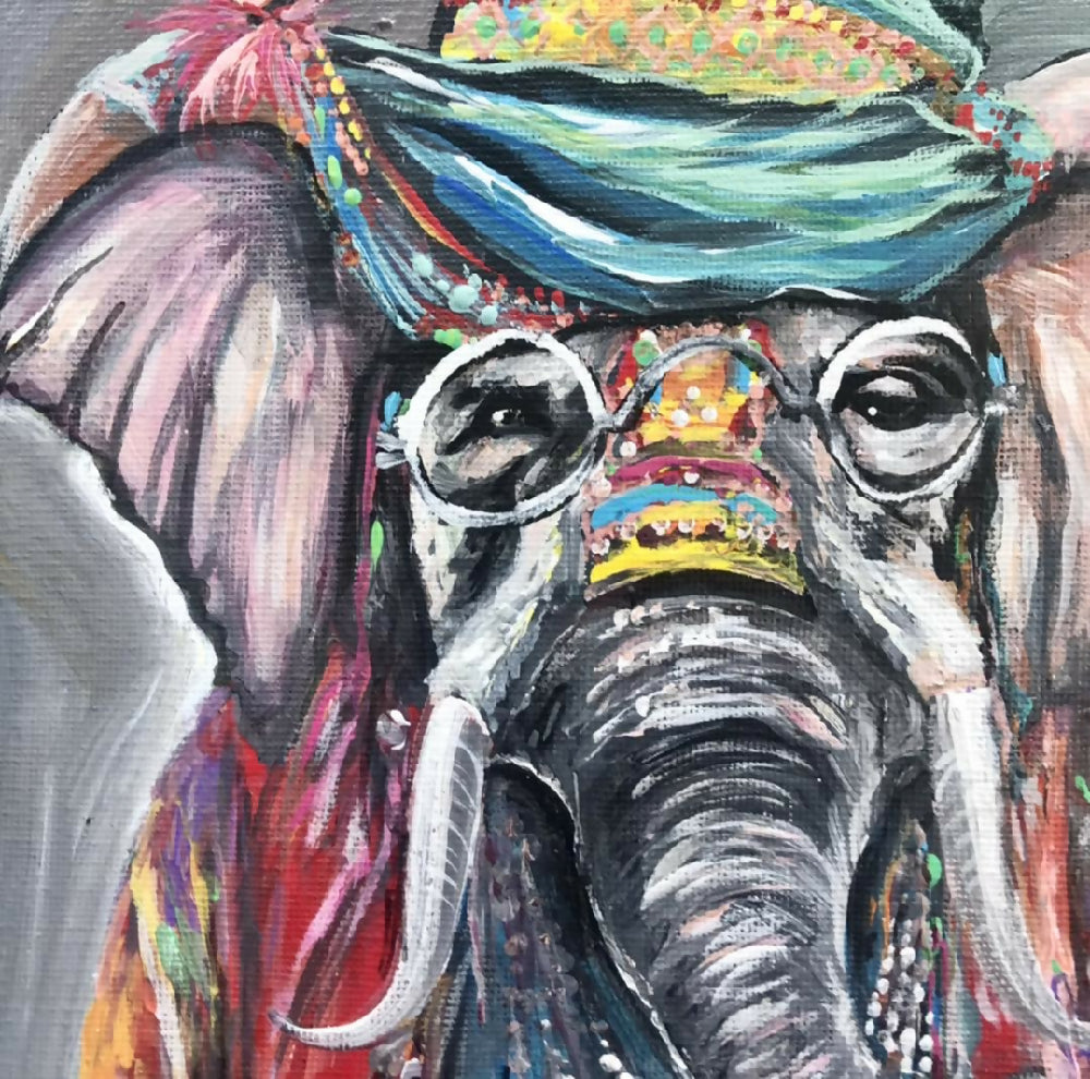 Lulu the elephant, original painting, 25x 25cm, signed, ready to hang