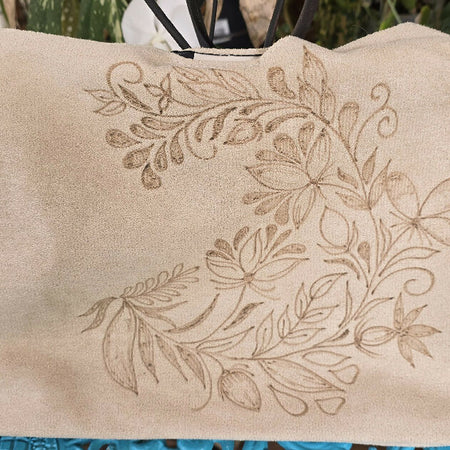 Simple flowers pyrography shoulder bag