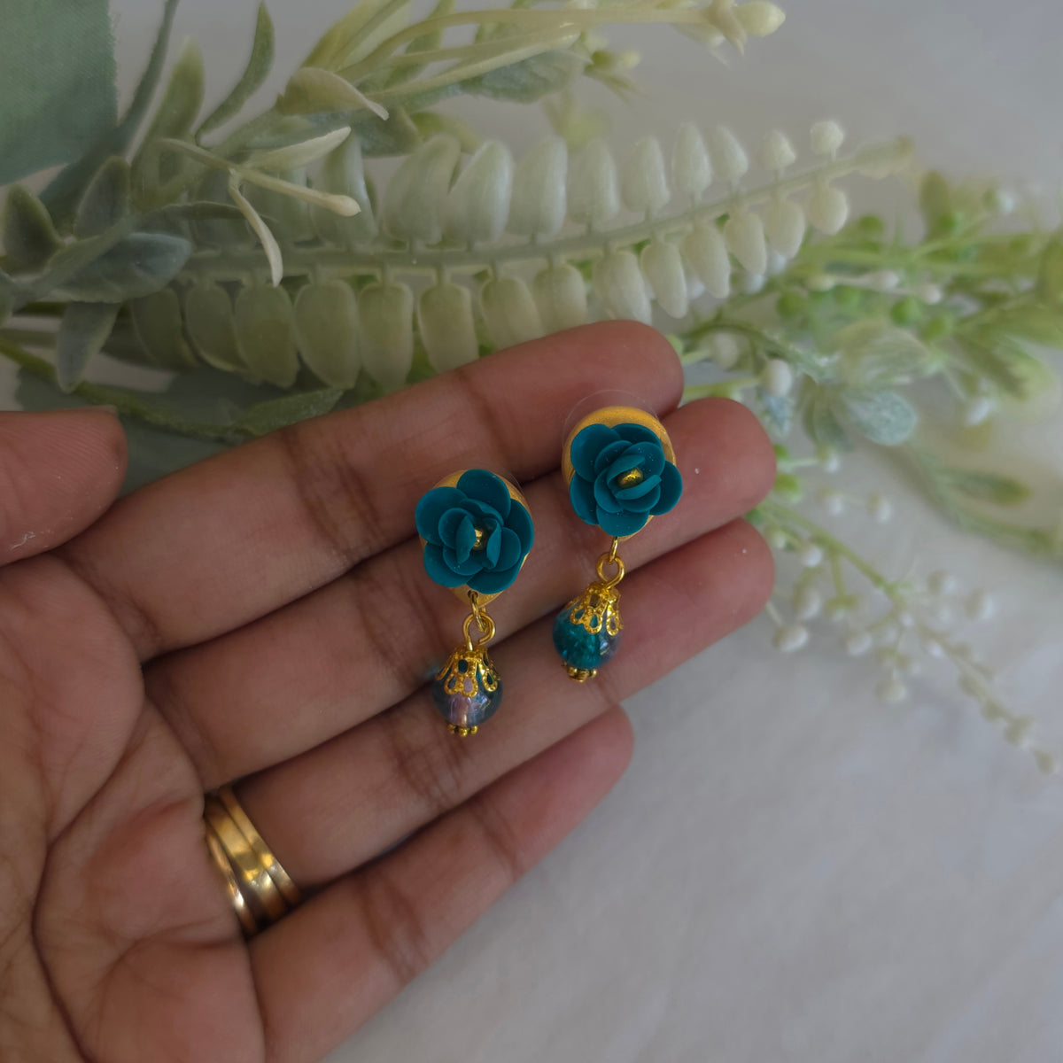 Petite Rose Drops | Handmade Polymer Clay Earrings | Dainty Rose Stud Dangles  | Romantic Floral Jewellery