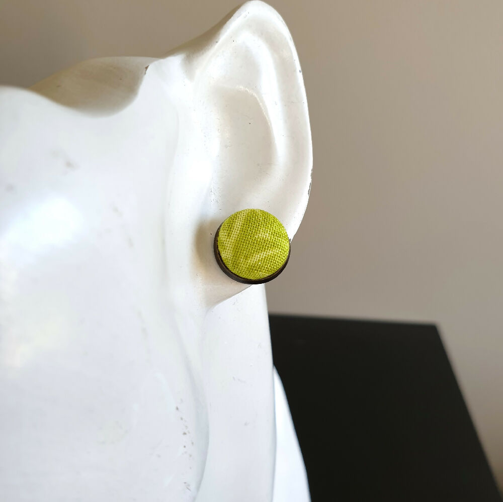 1.4cm Round Yellow Green Plants cotton fabric Cabochon stud earrings