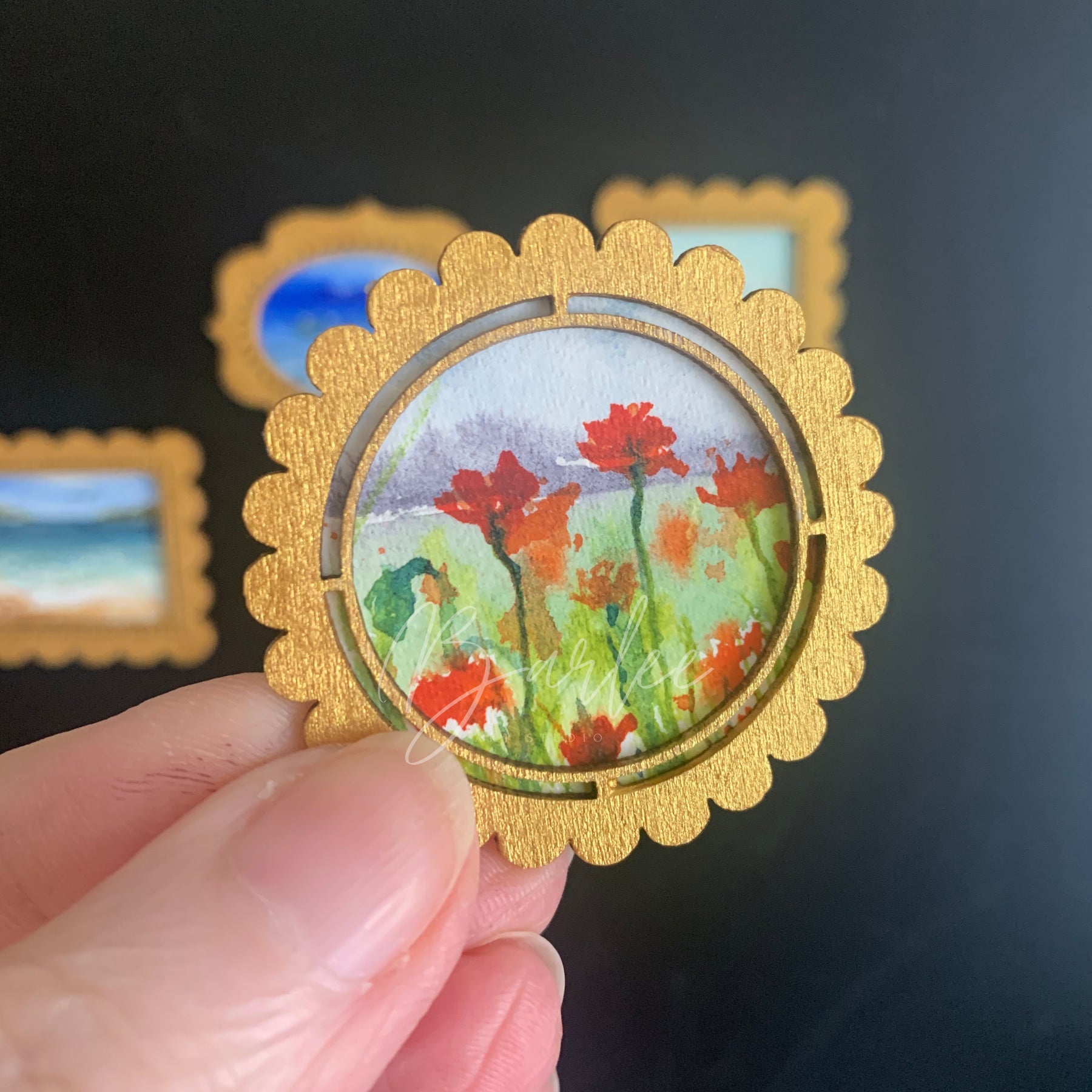 Hand Painted Fridge Magnet Set - 5 Framed Mini Paintings