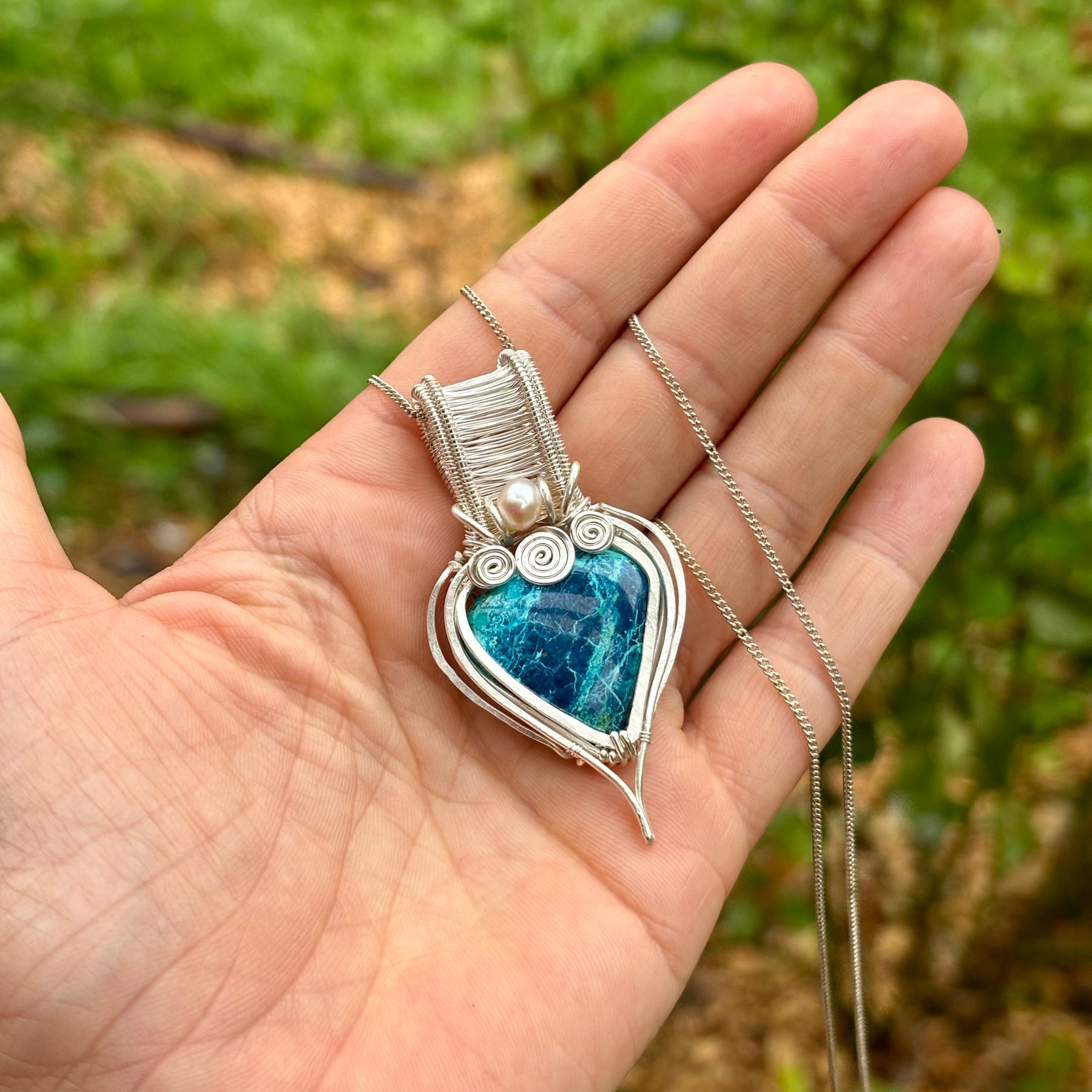Pearl Shattuckite silver Crystal pendant