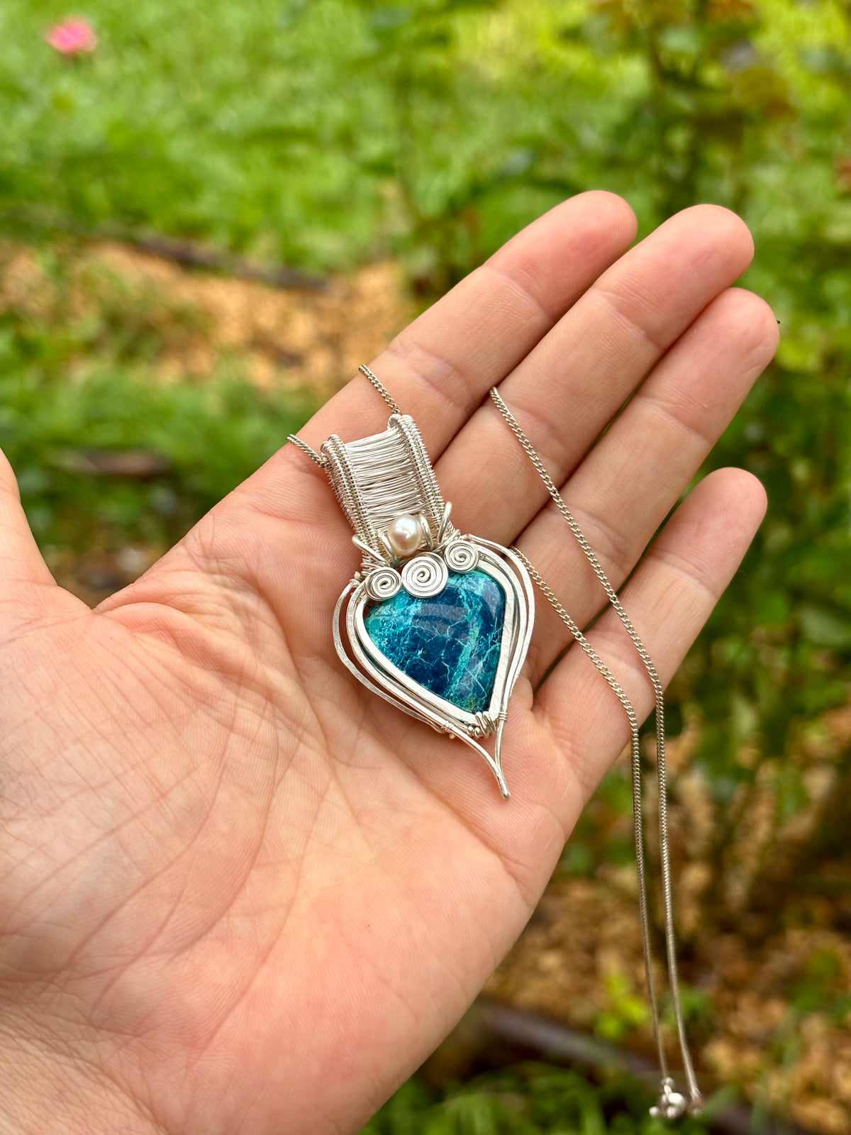 Pearl Shattuckite silver Crystal pendant