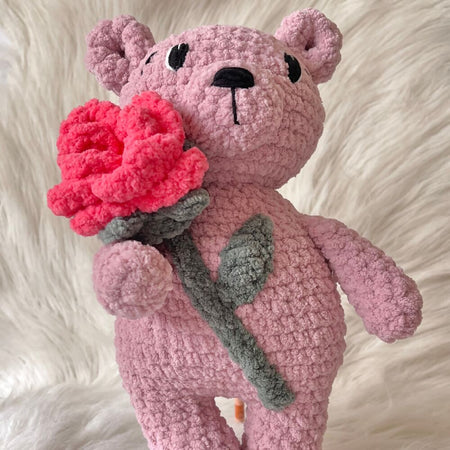 Teddy Bear, Crochet Bear Plushie - Pink
