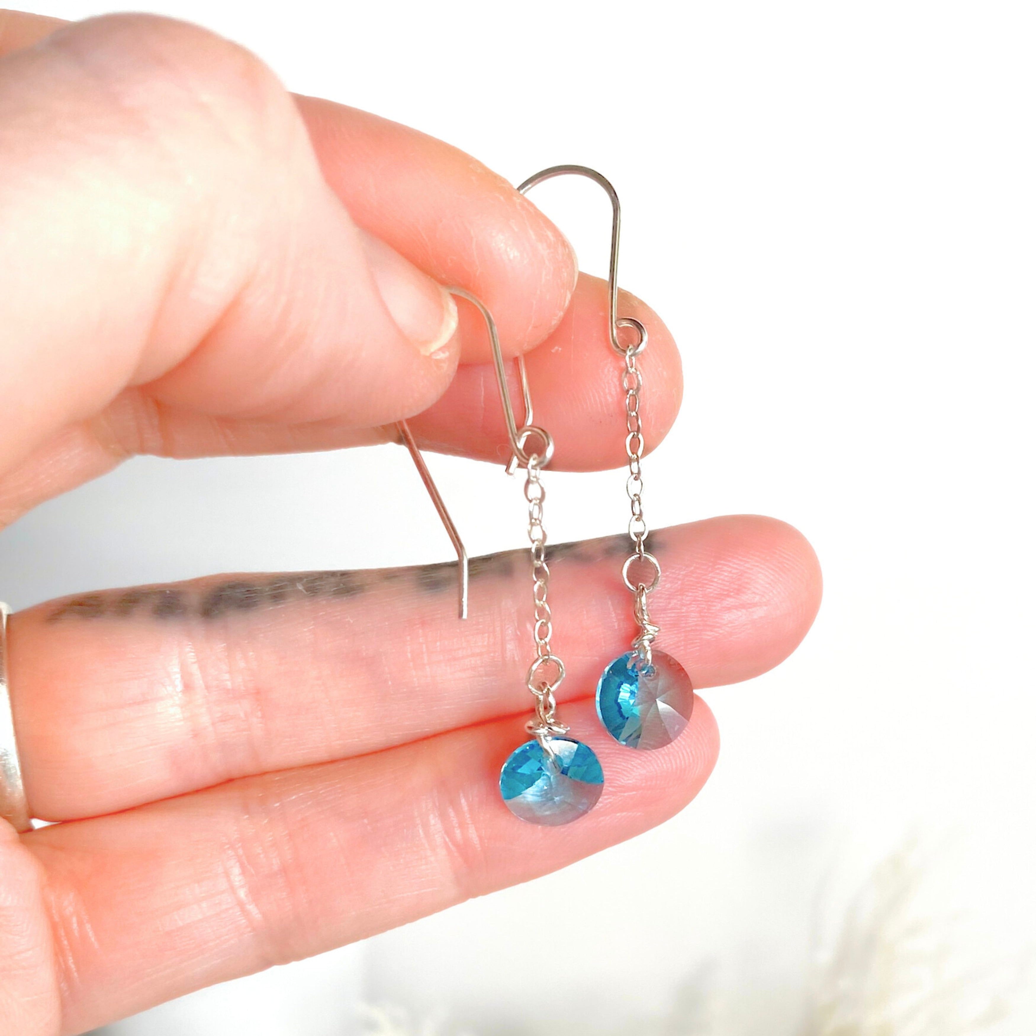 Light Turquoise crystal | Dangle earrings | Sterling silver | December birthstone gift