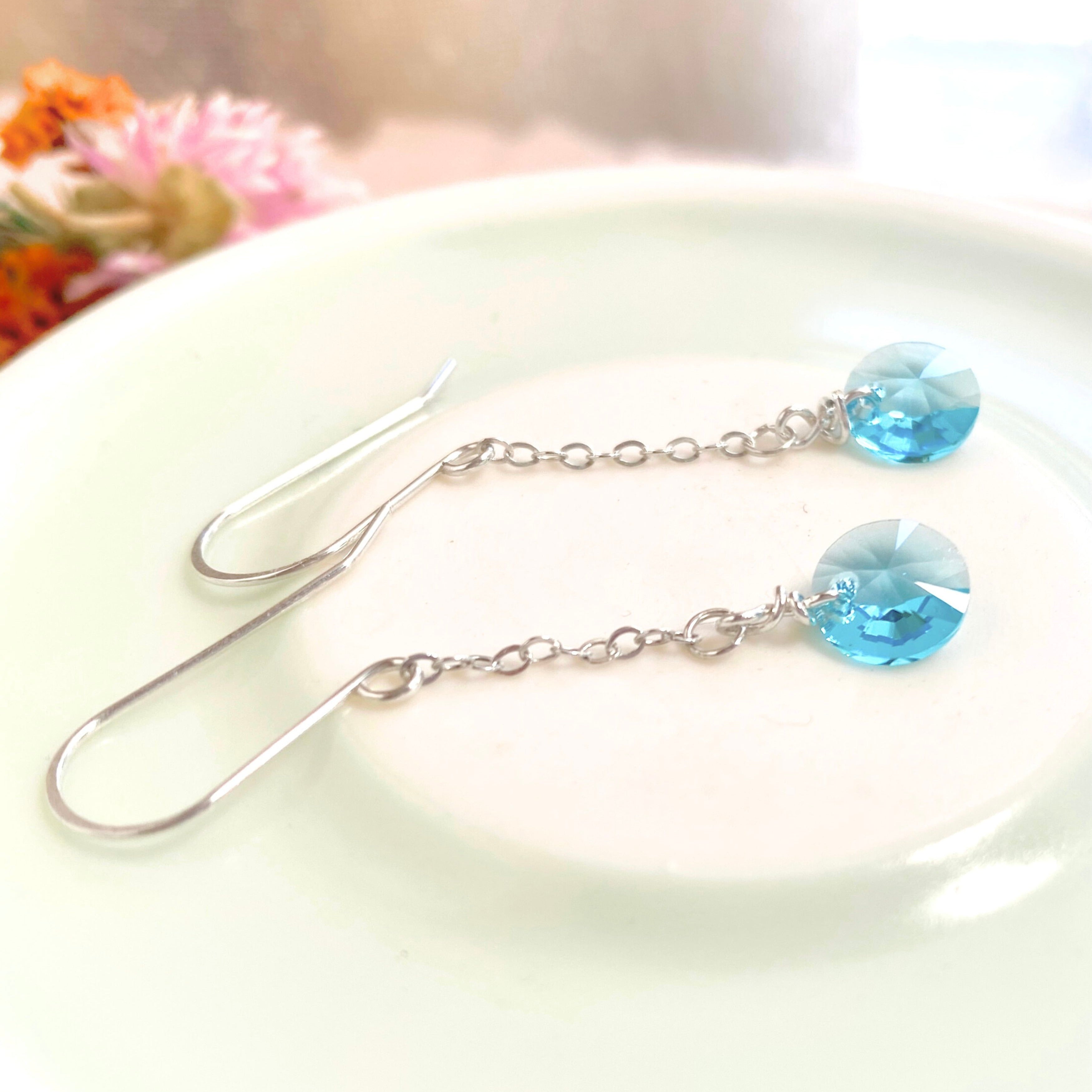 Light Turquoise crystal | Dangle earrings | Sterling silver | December birthstone gift