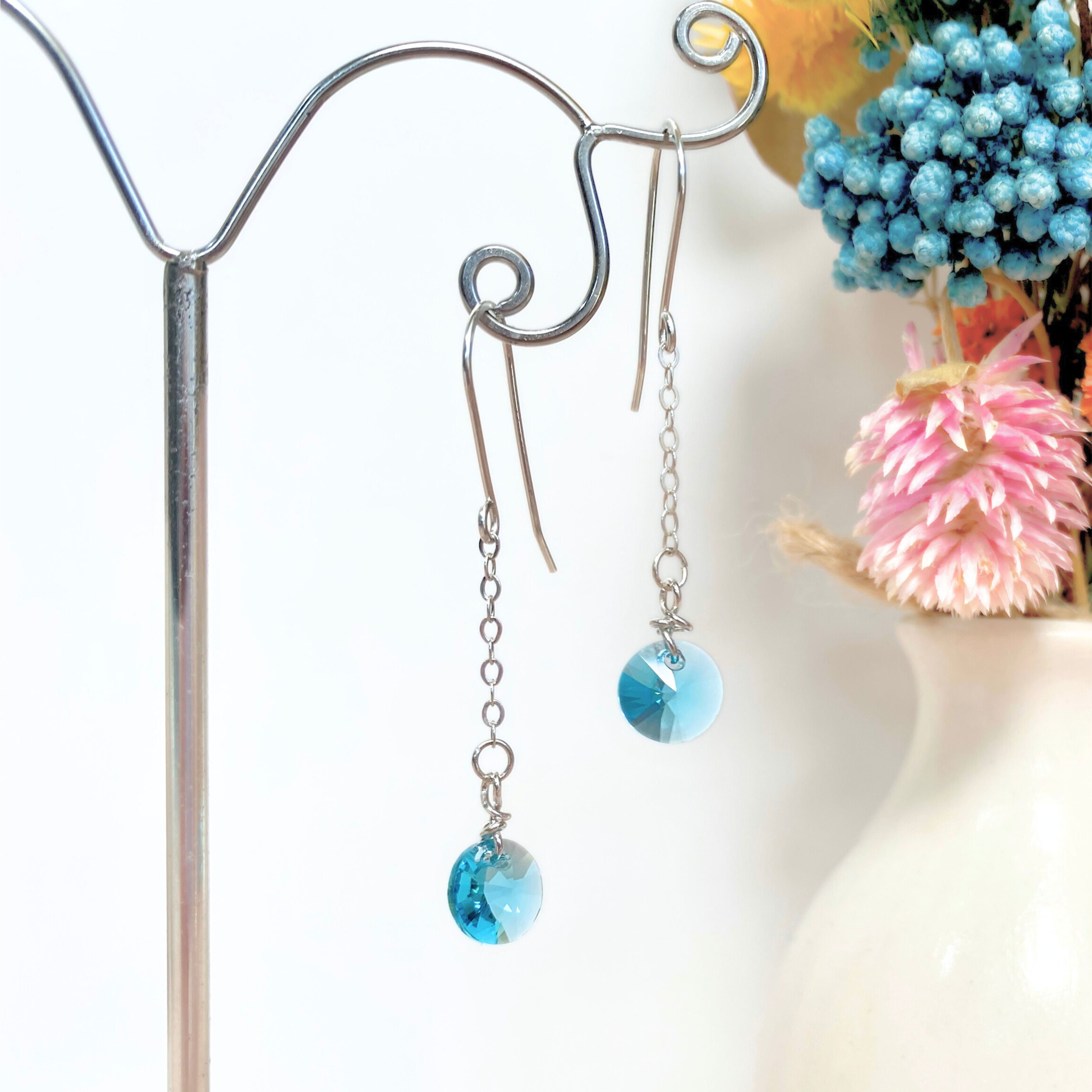 Light Turquoise crystal | Dangle earrings | Sterling silver | December birthstone gift