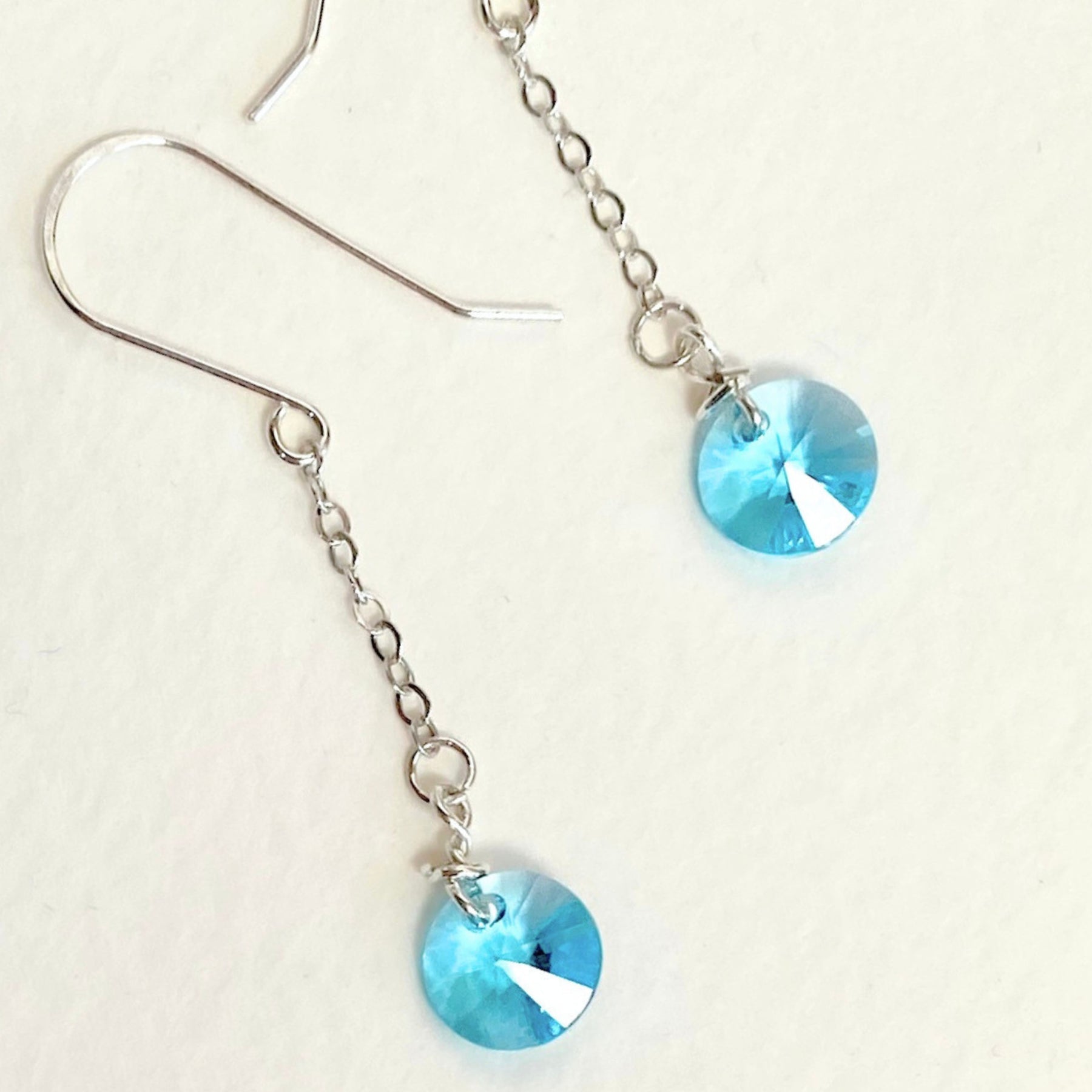 Light Turquoise crystal | Dangle earrings | Sterling silver | December birthstone gift