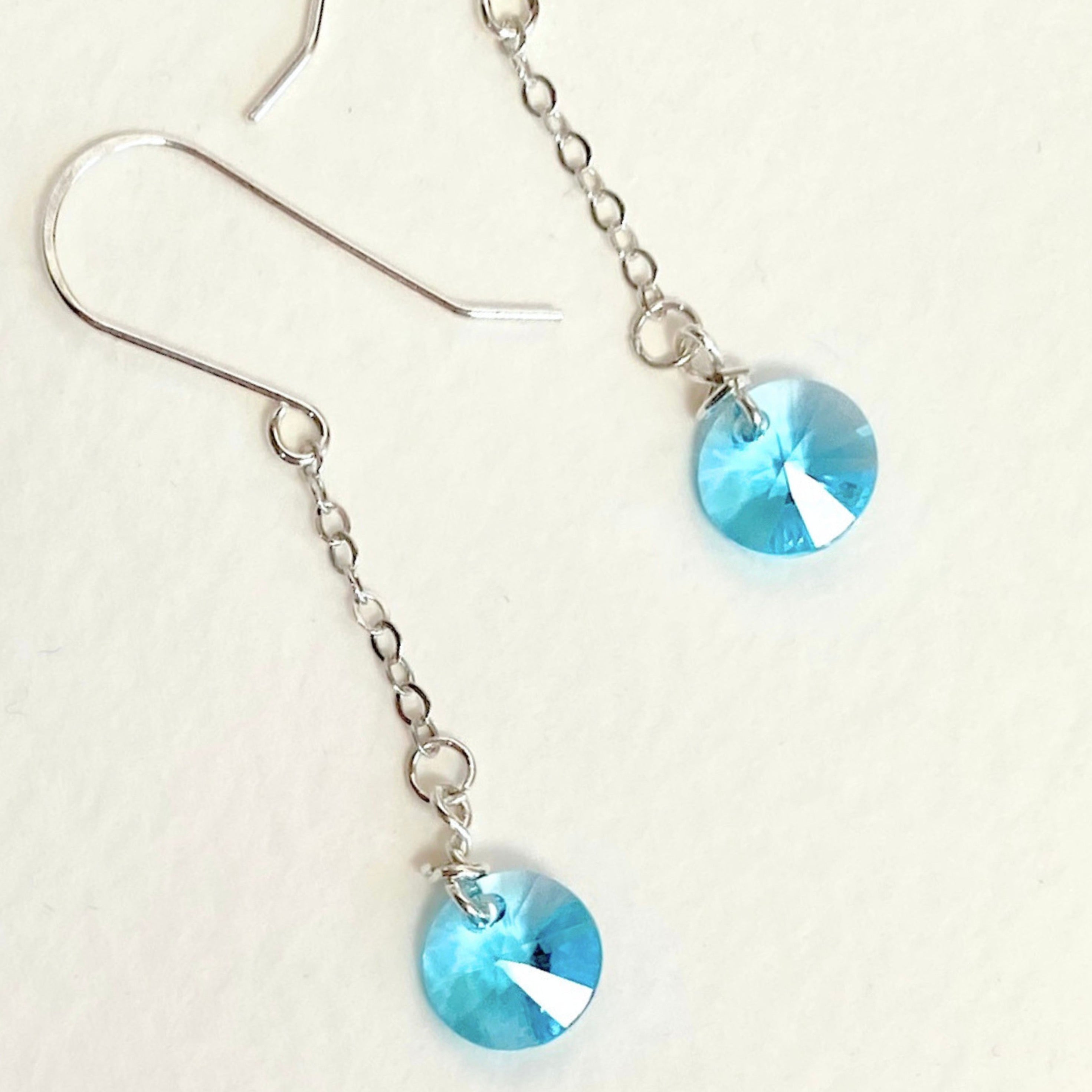 Light Turquoise crystal | Dangle earrings | Sterling silver | December birthstone gift