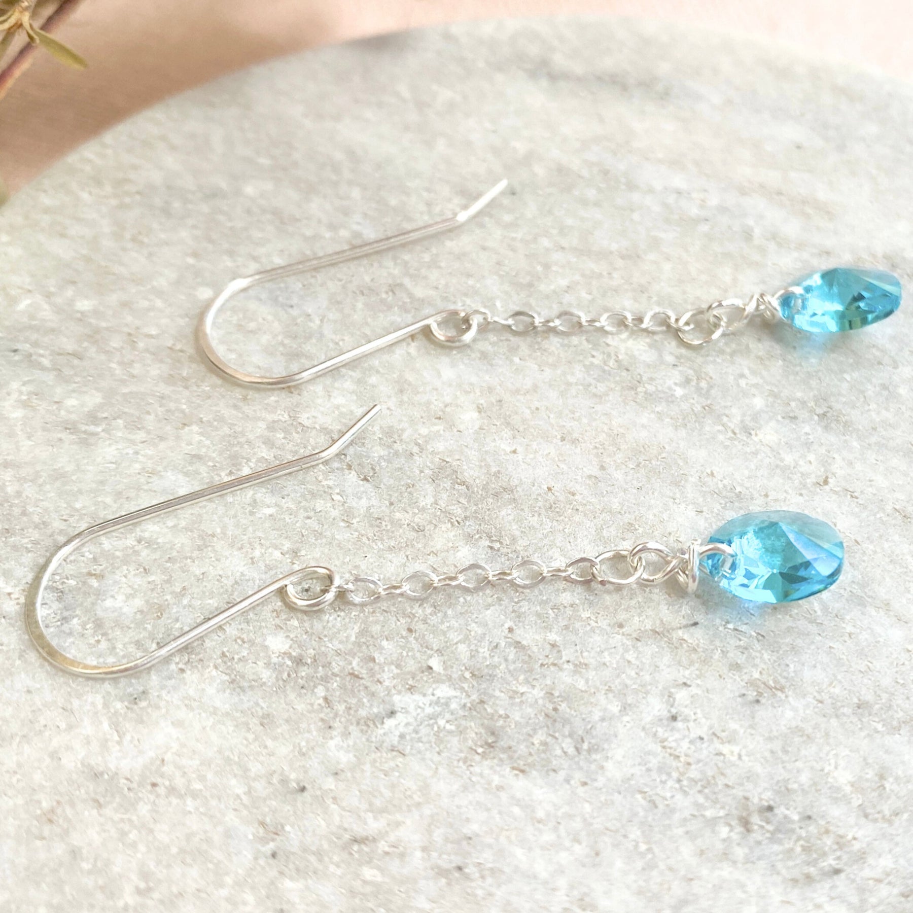 Light Turquoise crystal | Dangle earrings | Sterling silver | December birthstone gift
