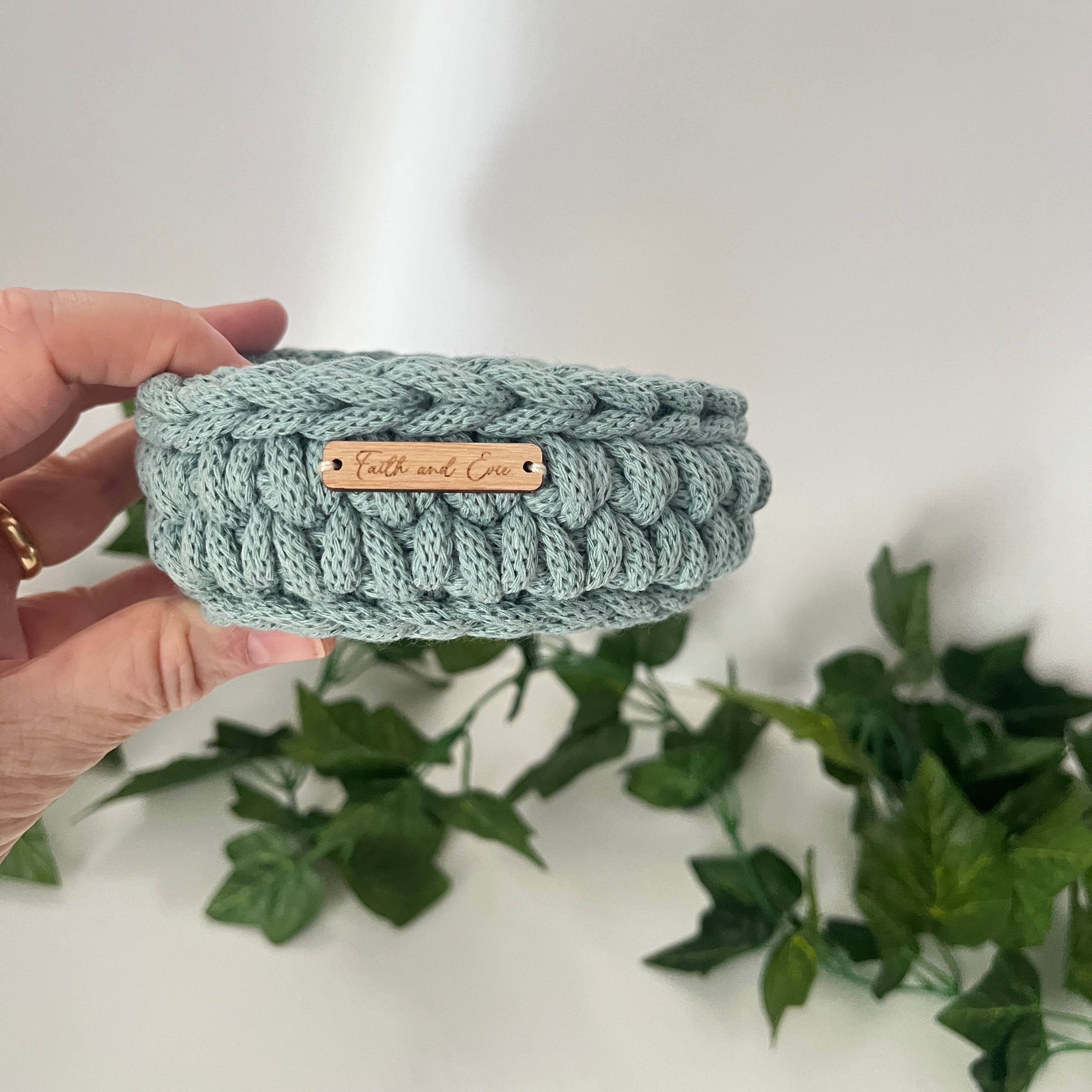 Mini basket - crocheted - colour Duck Egg Blue