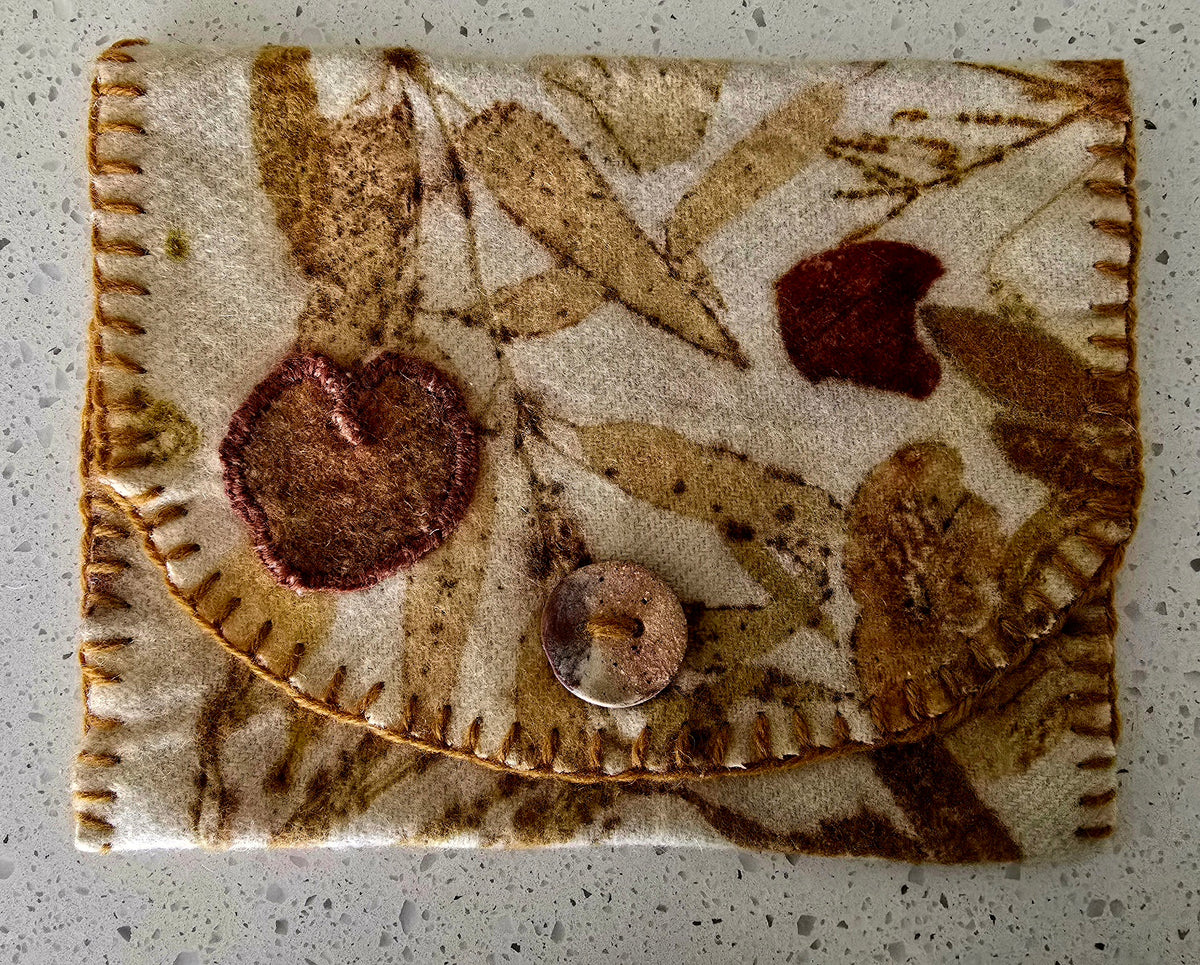 Eco-Printed Pure Wool Pouch – Hand Sewn & Botanical Printed