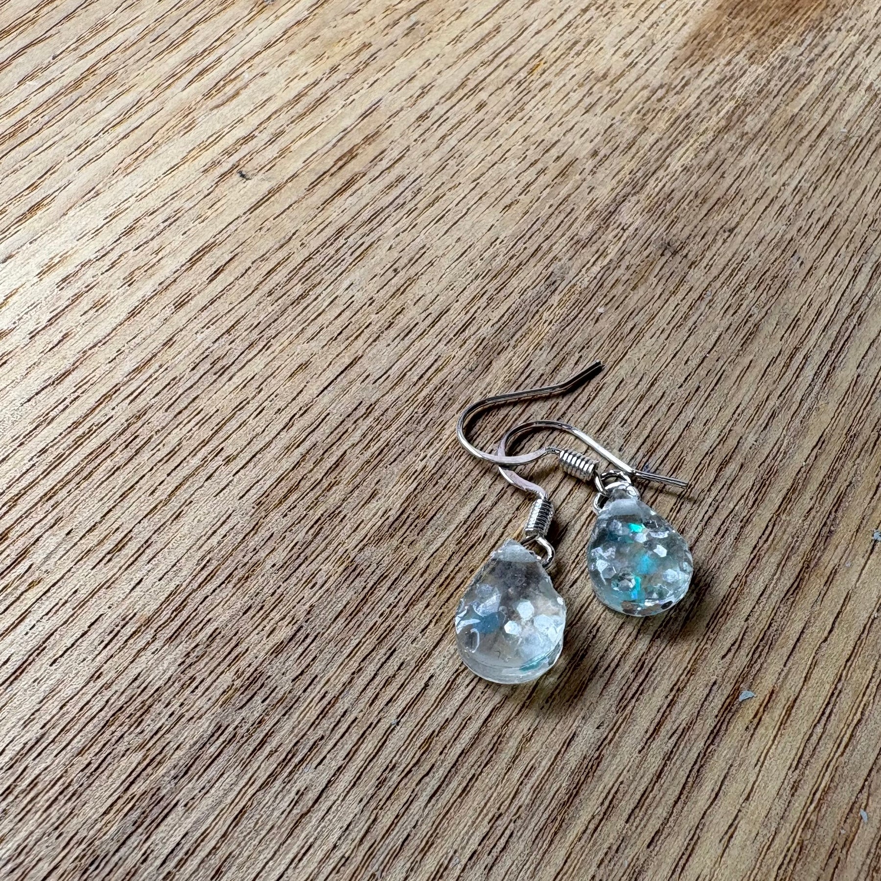Small Teardrop Resin Earrings- silver