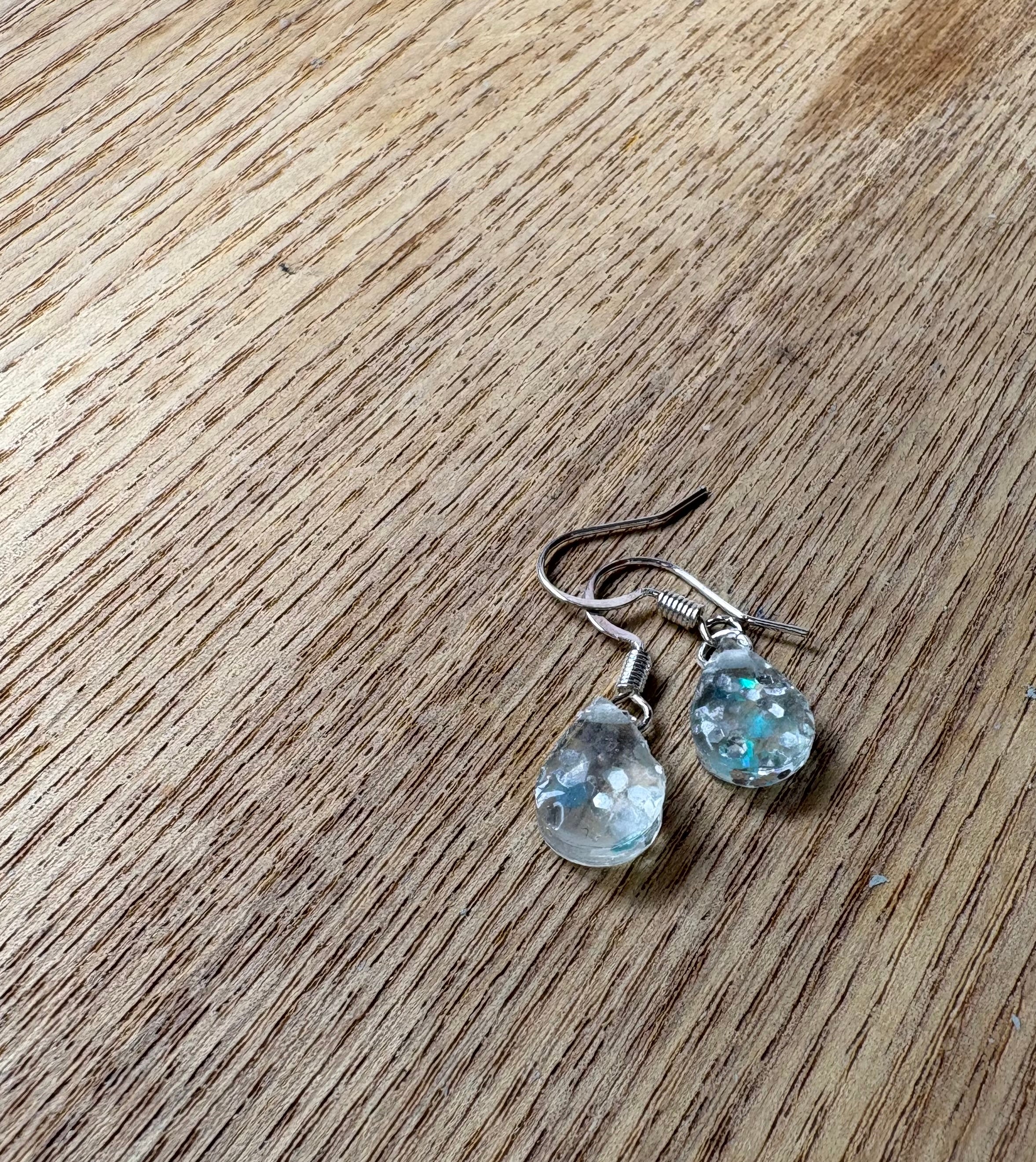 Small Teardrop Resin Earrings- silver