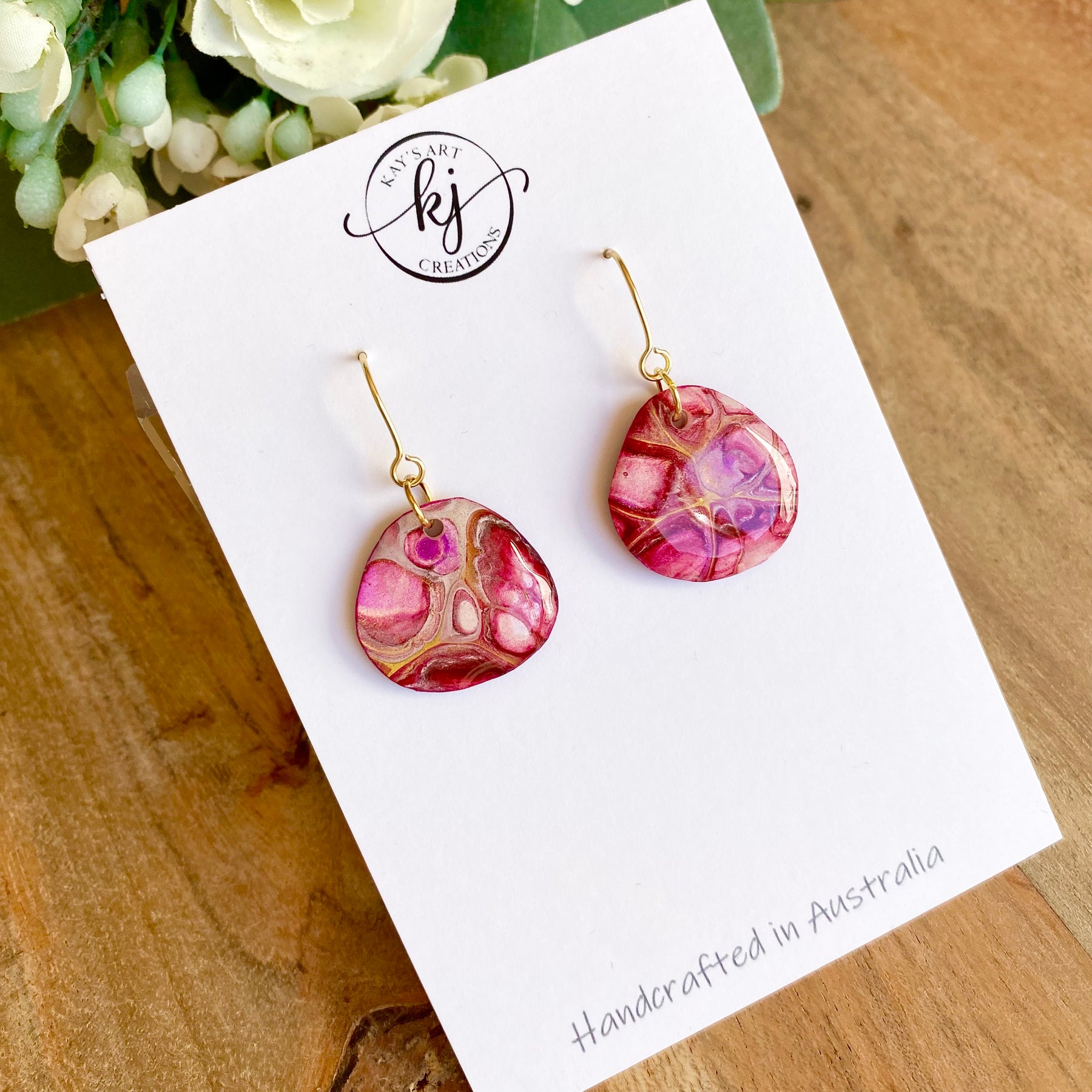Rich Burgundy and Gold Arty Earrings