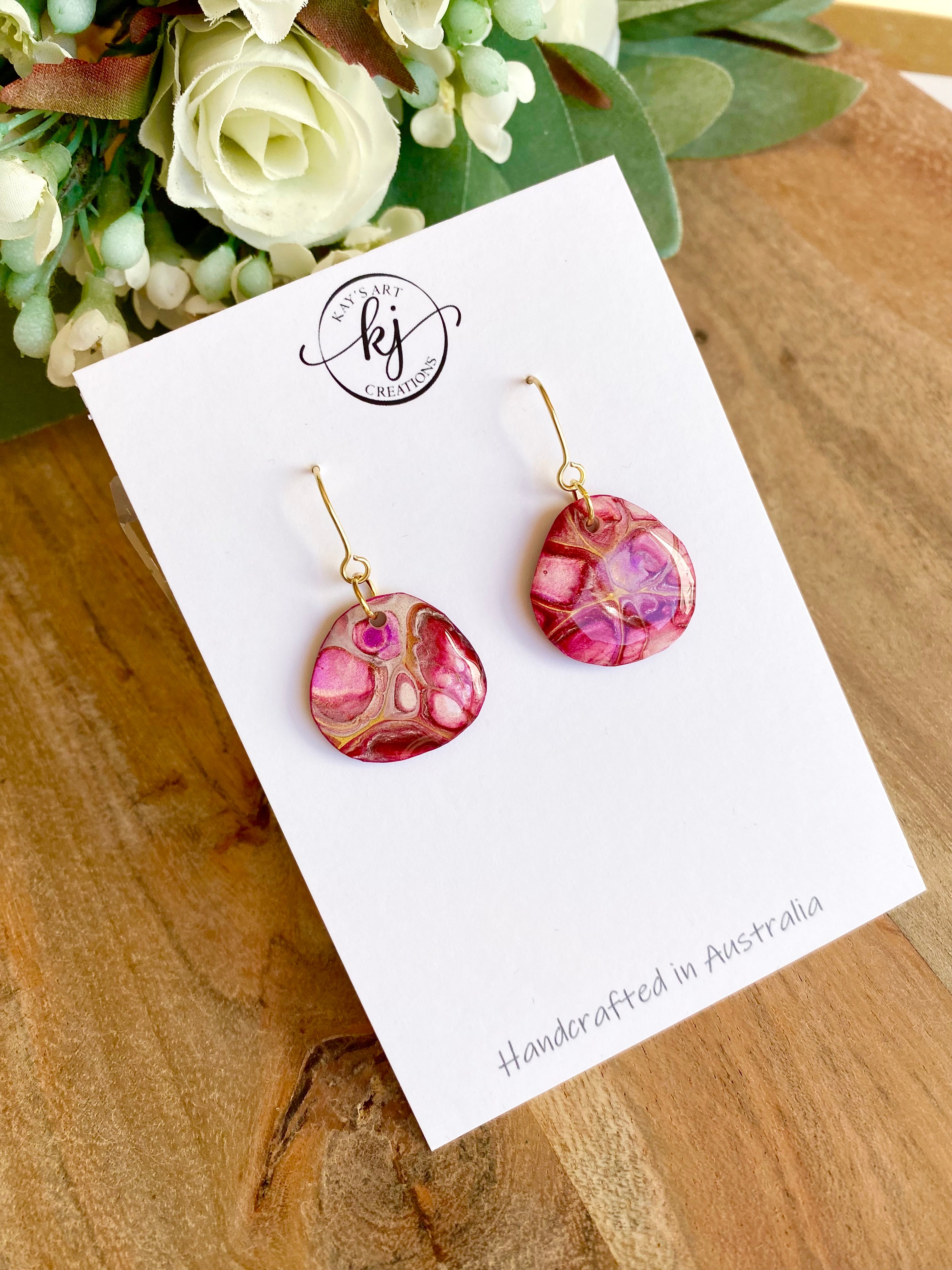 Rich Burgundy and Gold Arty Earrings