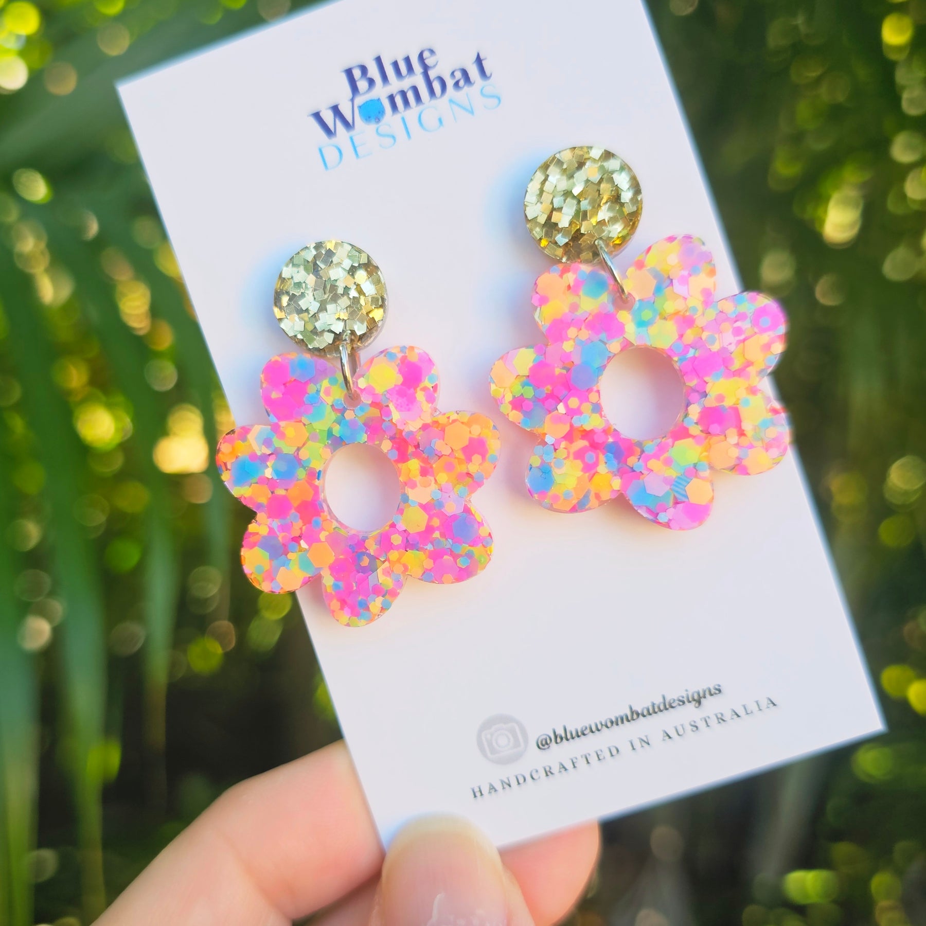 Flower Dangles Chameleon Glitter Resin Statement Earrings