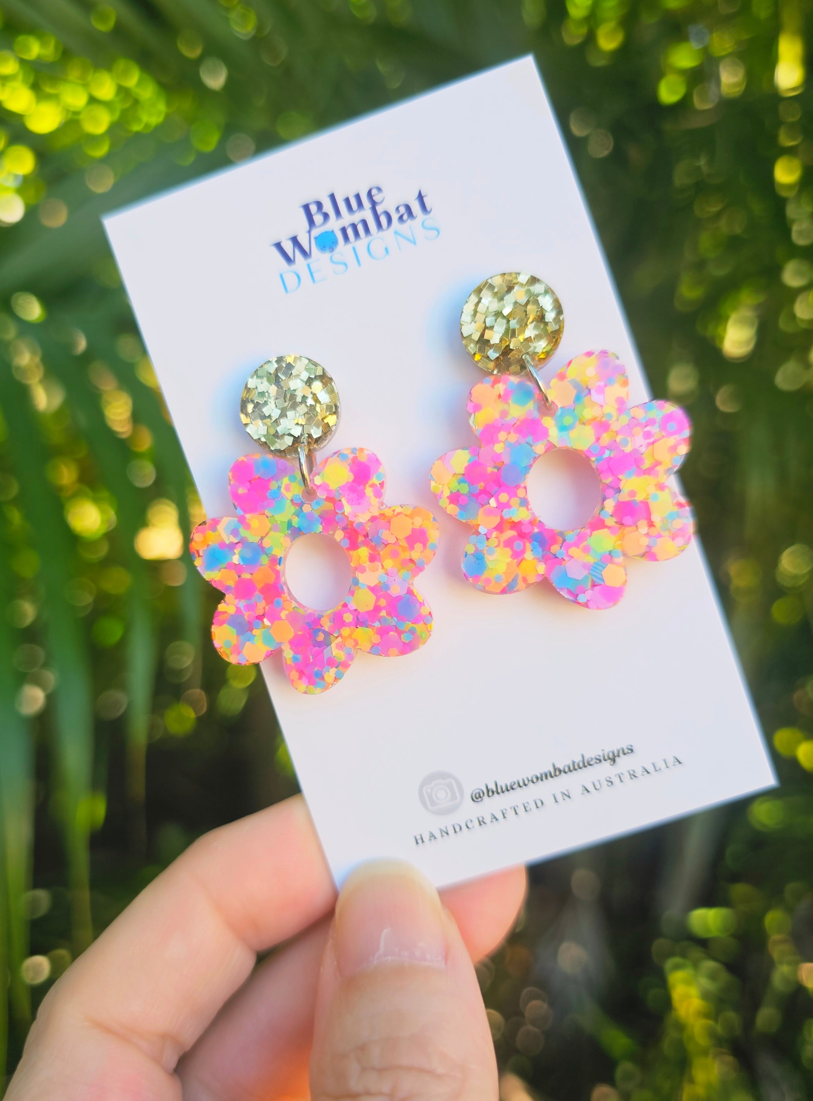 Flower Dangles Chameleon Glitter Resin Statement Earrings