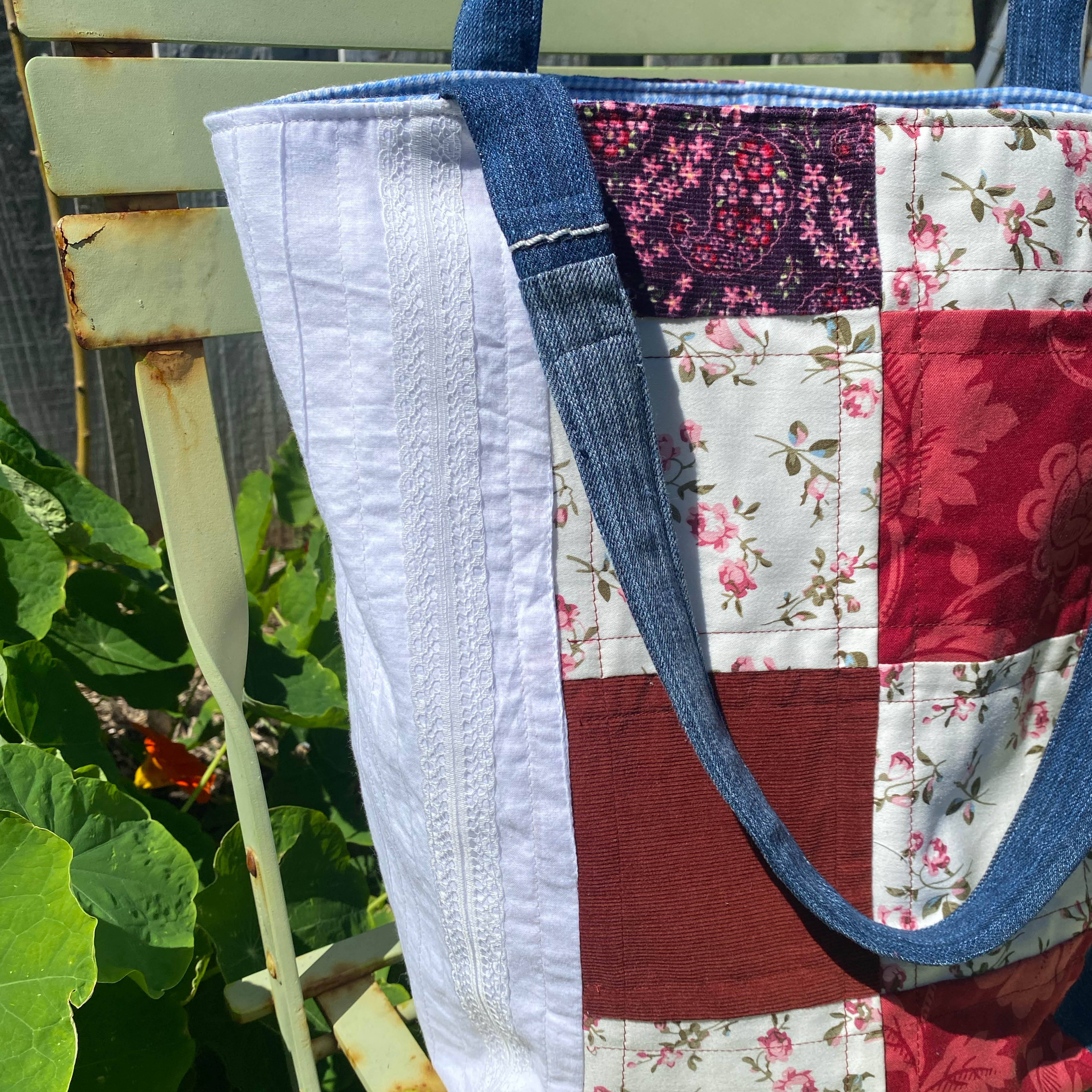 Vintage Posy Handmade Tote Bag Upcycled Vintage Fabrics & Denim