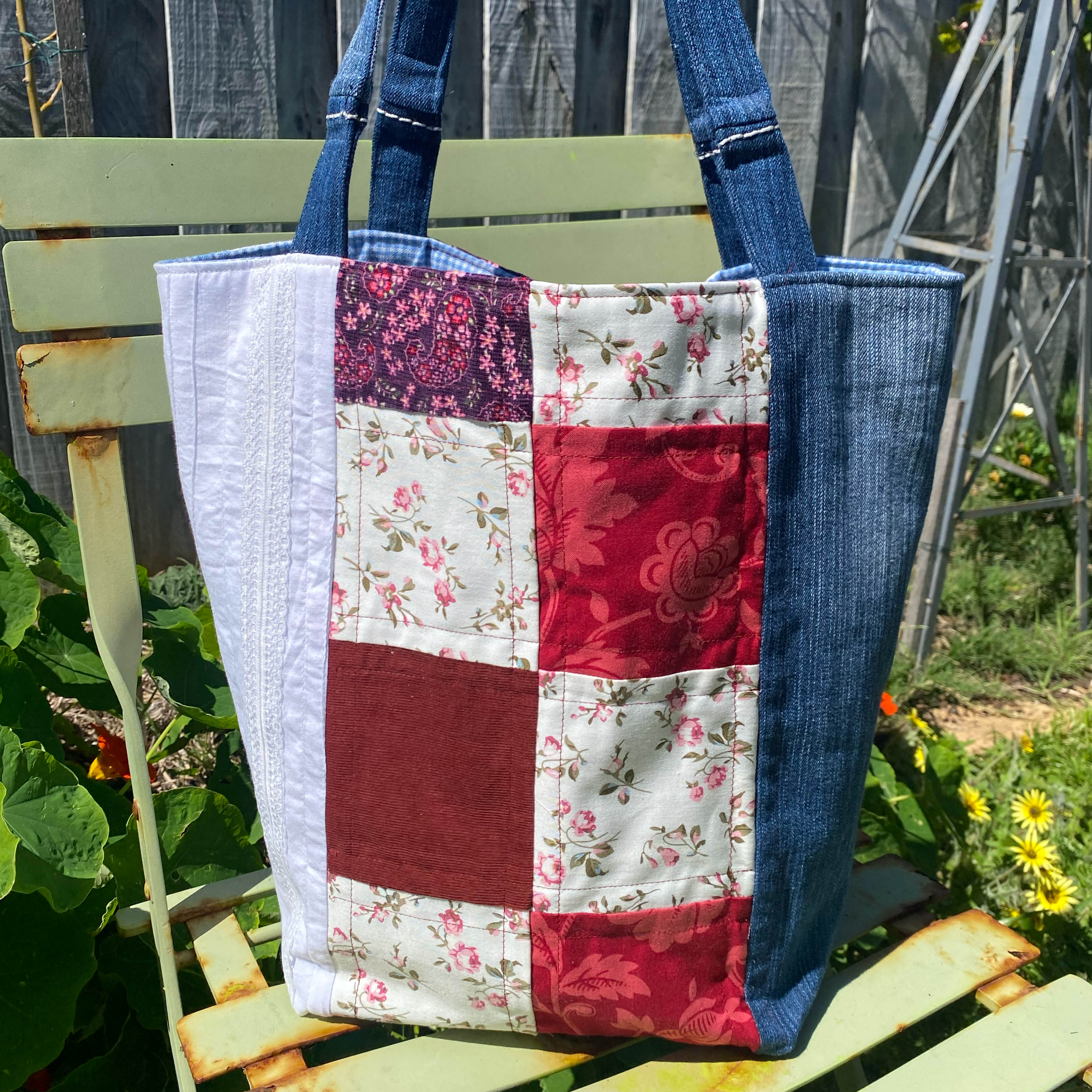 Vintage Posy Handmade Tote Bag Upcycled Vintage Fabrics & Denim