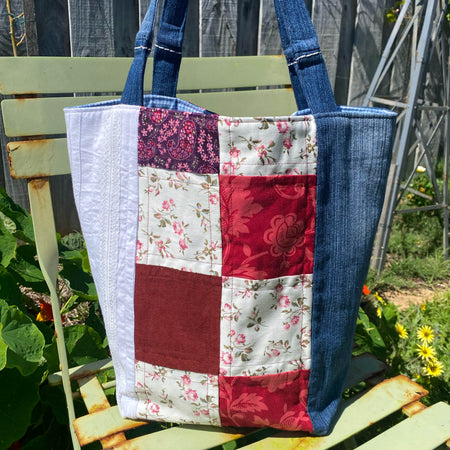 Vintage Posy Handmade Tote Bag Upcycled Vintage Fabrics & Denim