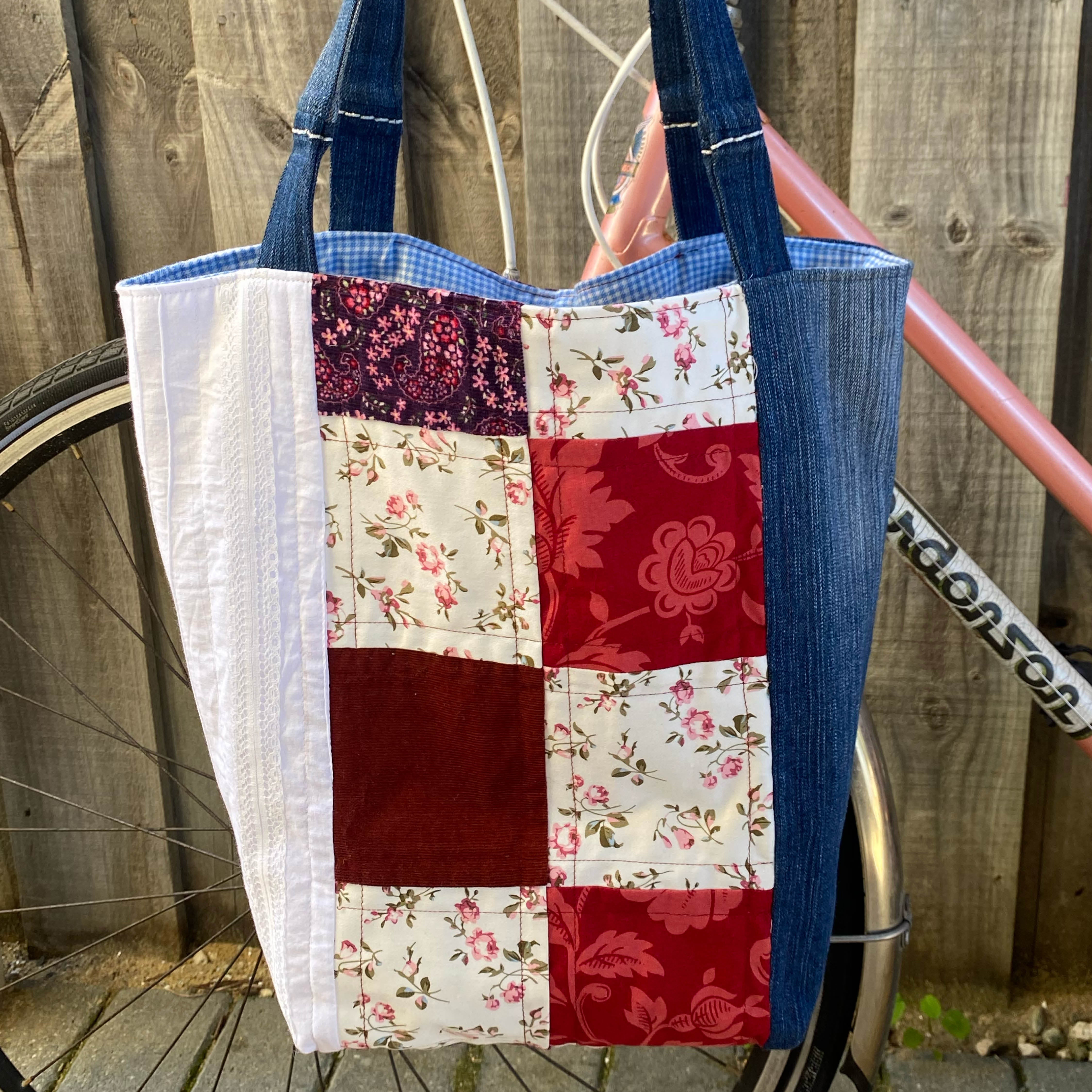 Vintage Posy Handmade Tote Bag Upcycled Vintage Fabrics & Denim