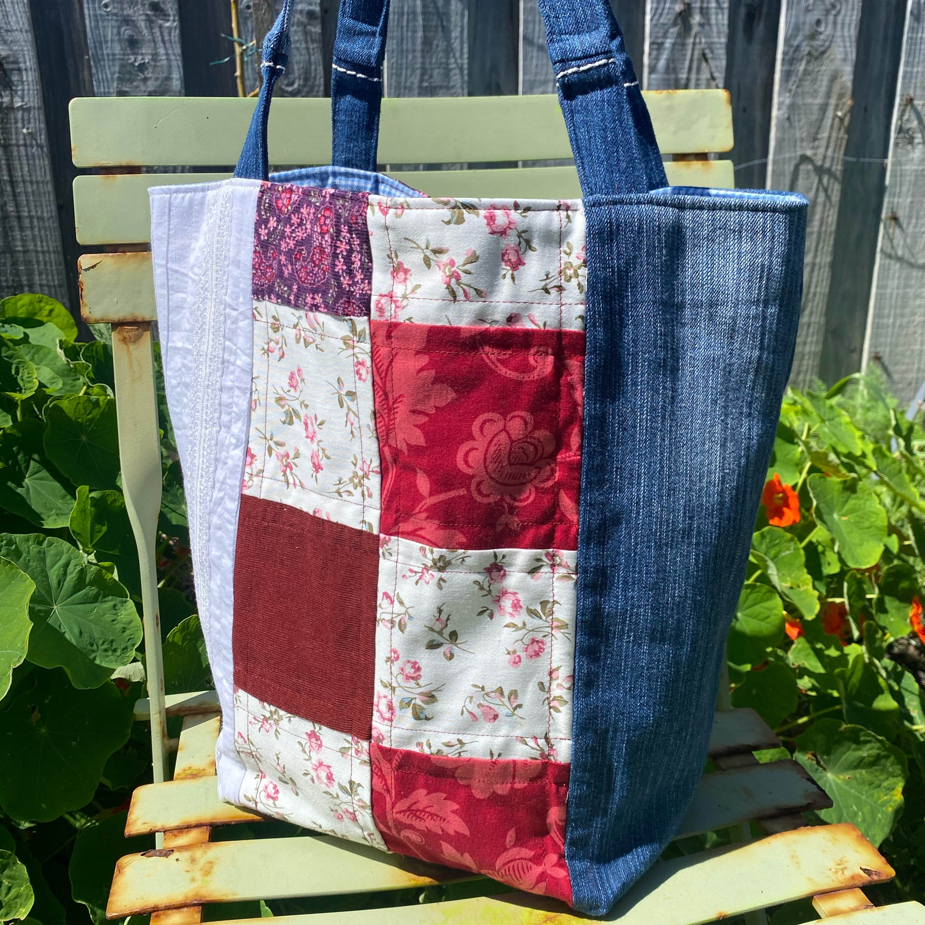 Vintage Posy Handmade Tote Bag Upcycled Vintage Fabrics & Denim
