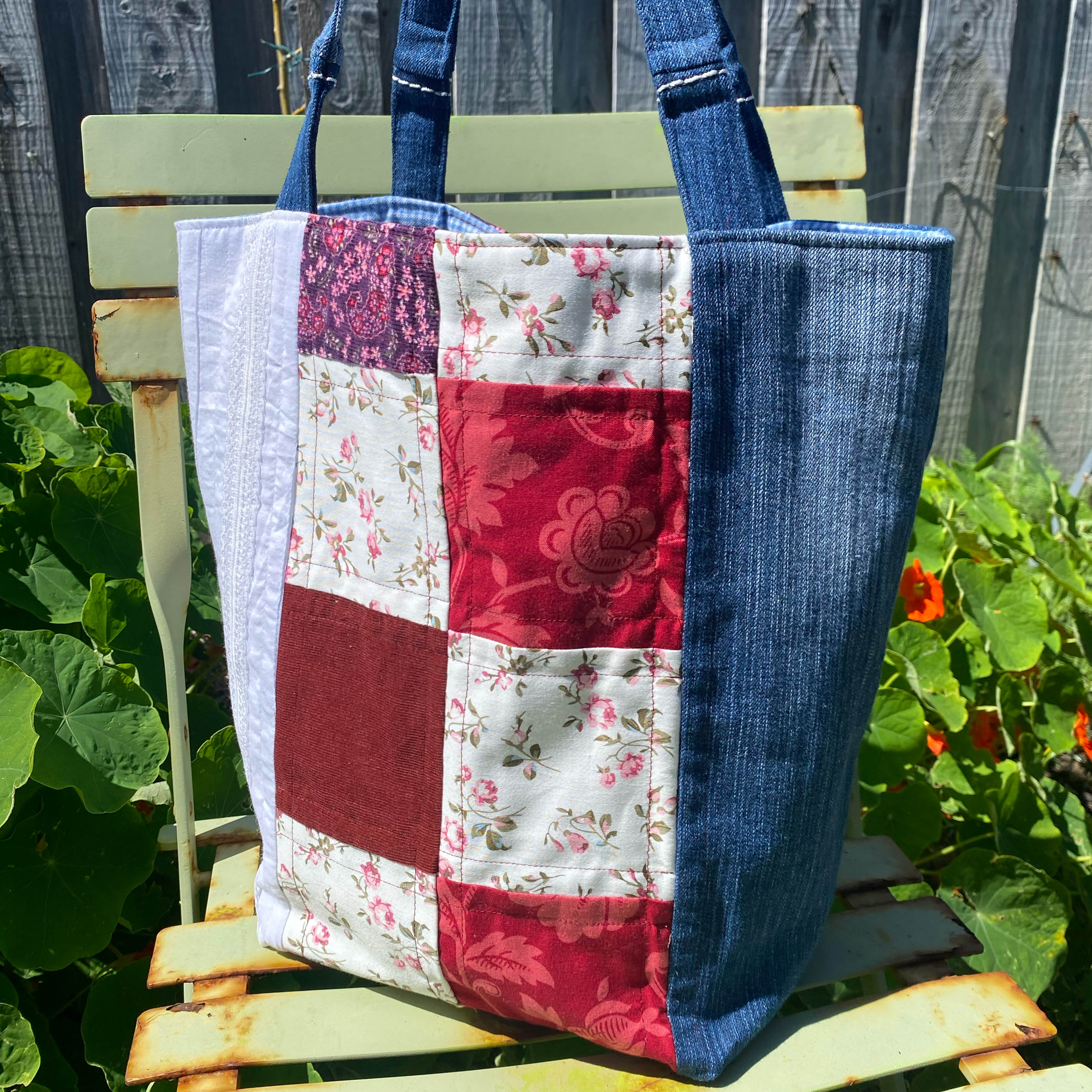 Vintage Posy Handmade Tote Bag Upcycled Vintage Fabrics & Denim