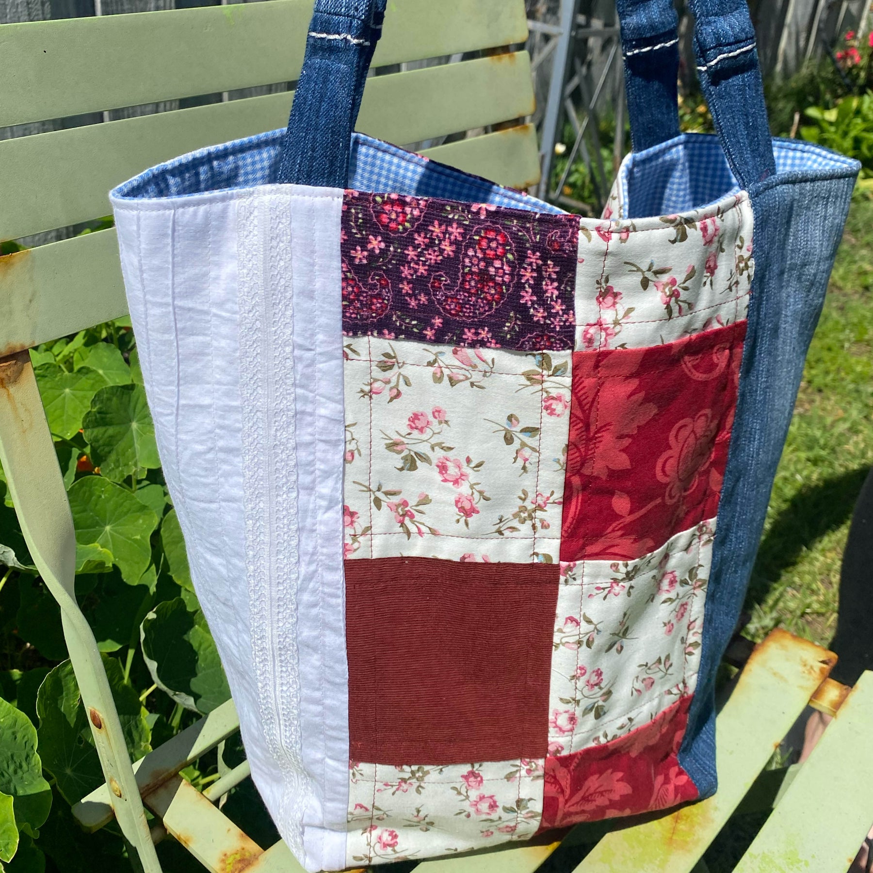 Vintage Posy Handmade Tote Bag Upcycled Vintage Fabrics & Denim