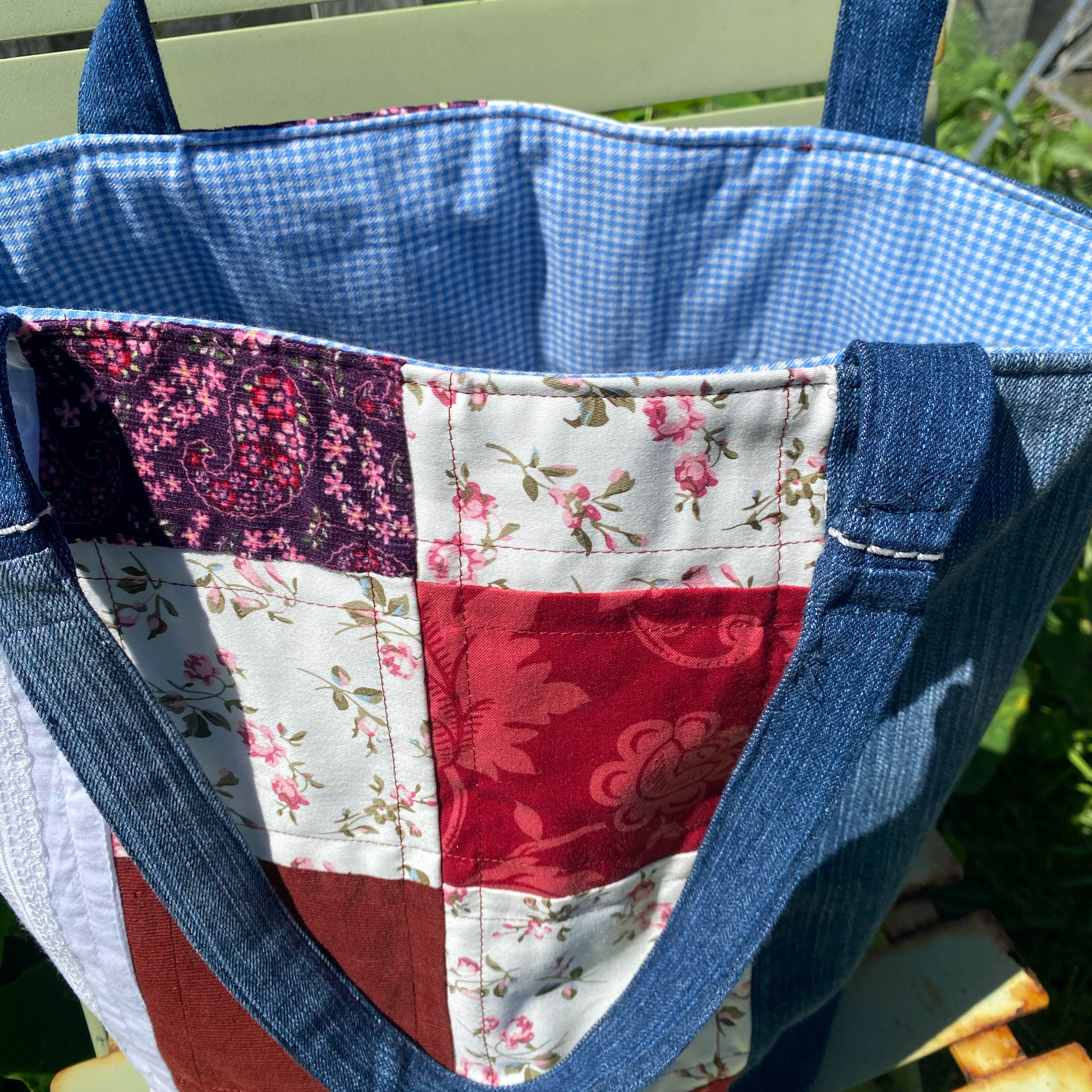 Vintage Posy Handmade Tote Bag Upcycled Vintage Fabrics & Denim