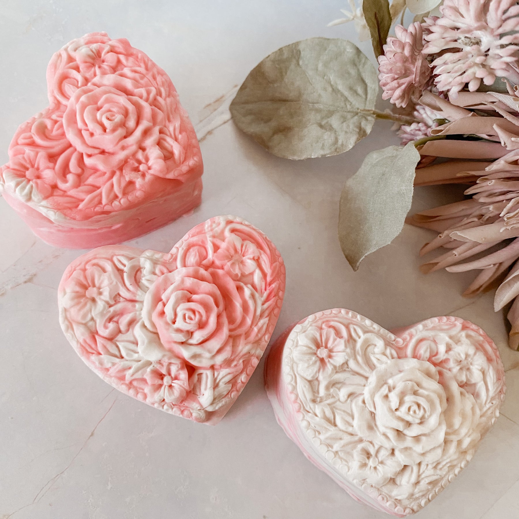 Handmade Hearts & Flower Buds Soap Bars | Valentine Day Soaps | Mother's Day Soaps