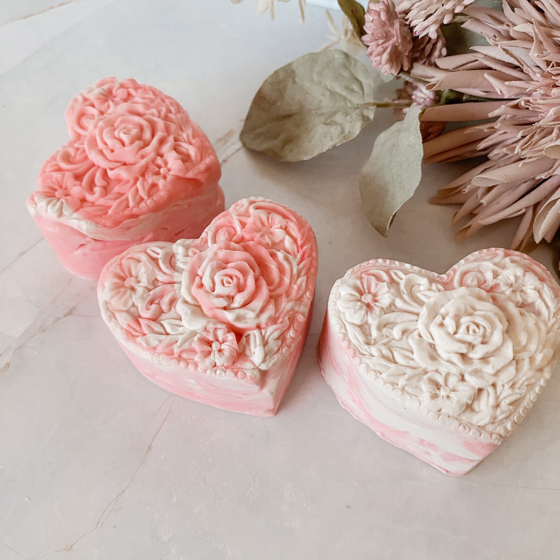 Handmade Hearts & Flower Buds Soap Bars | Valentine Day Soaps | Mother's Day Soaps