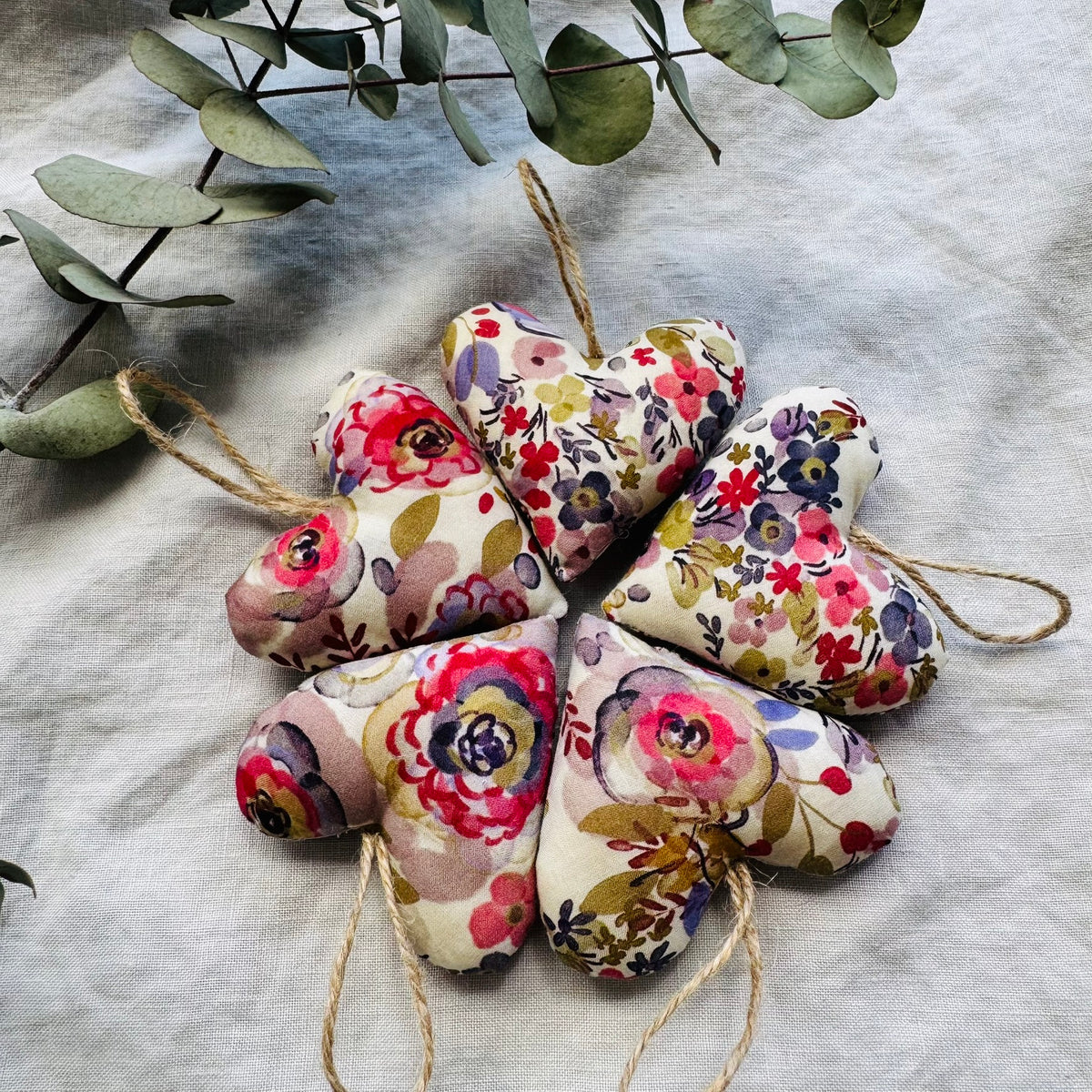Rosy Romantic Hearts - handmade with wool filling