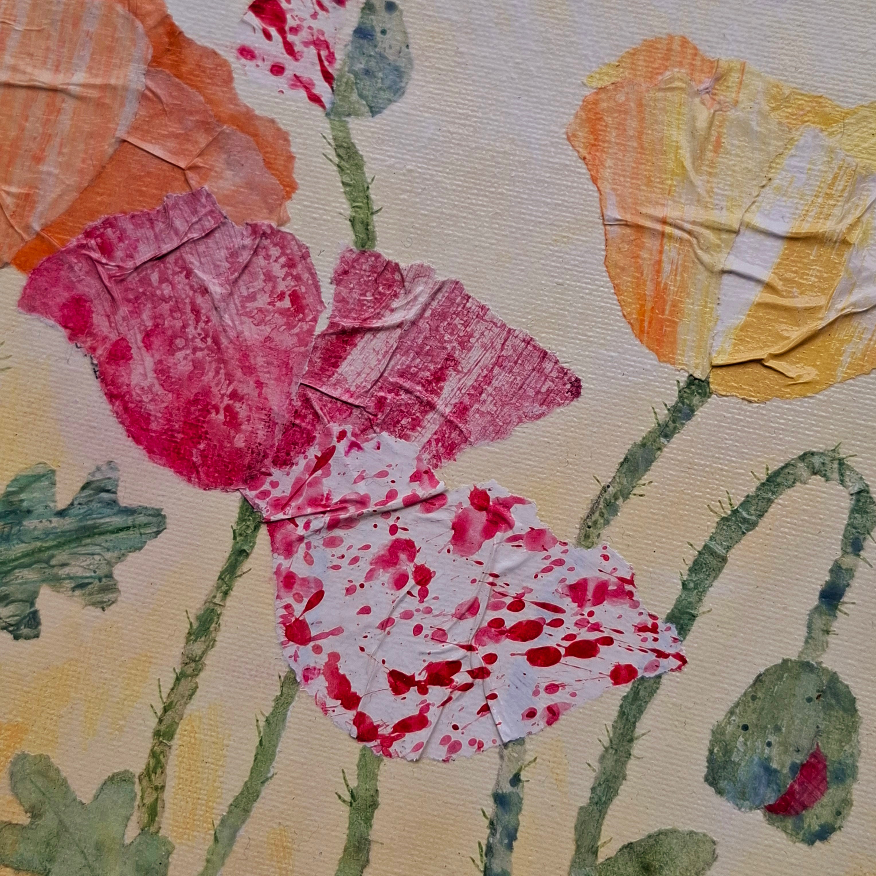 ORIGINAL ARTWORK - Swaying Poppies - 20cm x 20cm