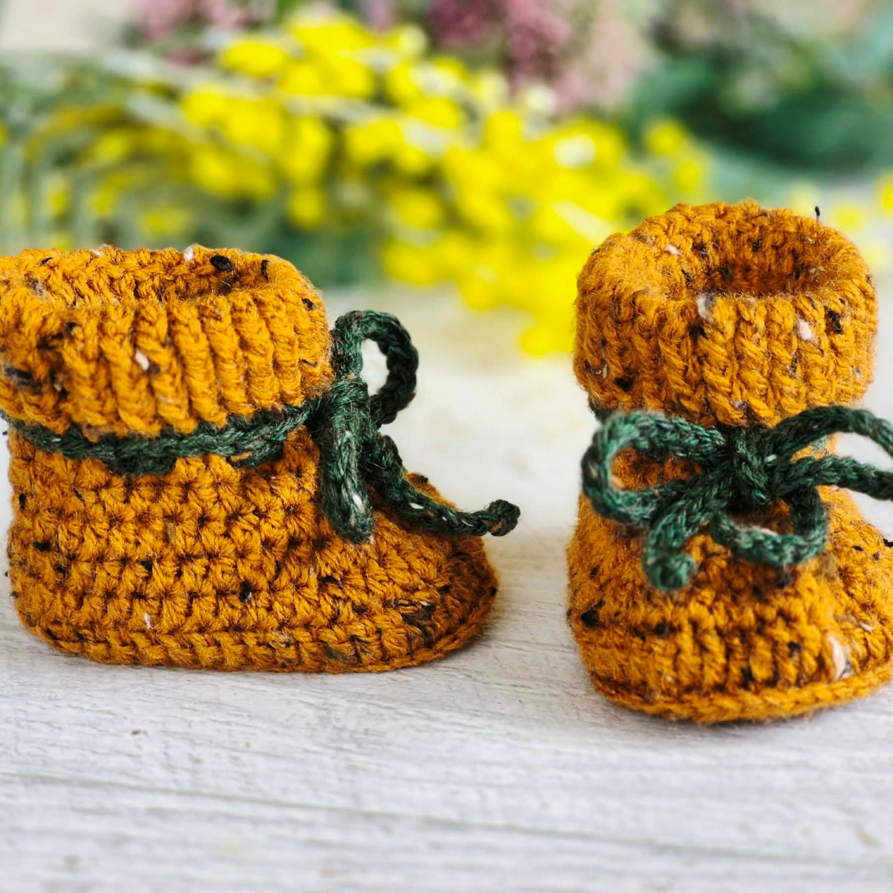 Baby Booties | Mustard Tweed | Newborn | Crochet | Knit | Shoes | Socks