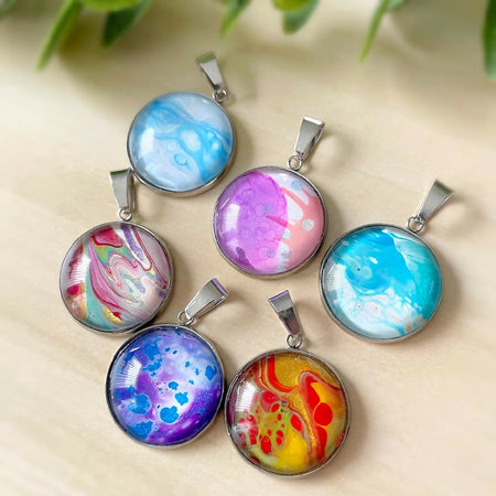 20mm Original Hand-Painted Stainless Steel & Fluid Art Pendants