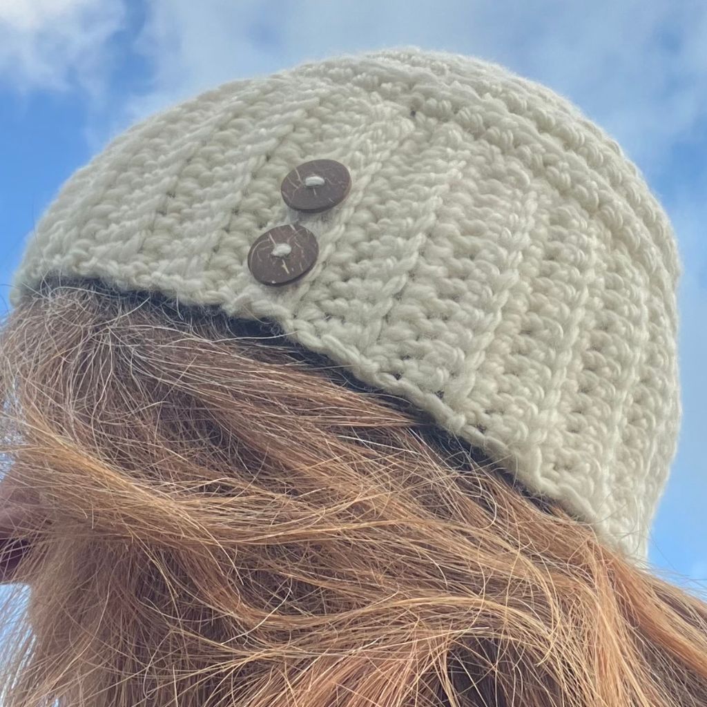 Banded Bee Beanie - Handmade Crochet Beanie in Australian Merino Wool | White