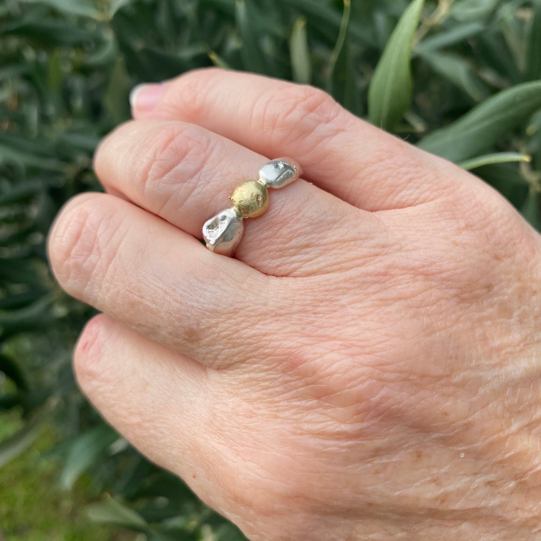 Seed Ring | Sand Cast Sterling Silver with Brass