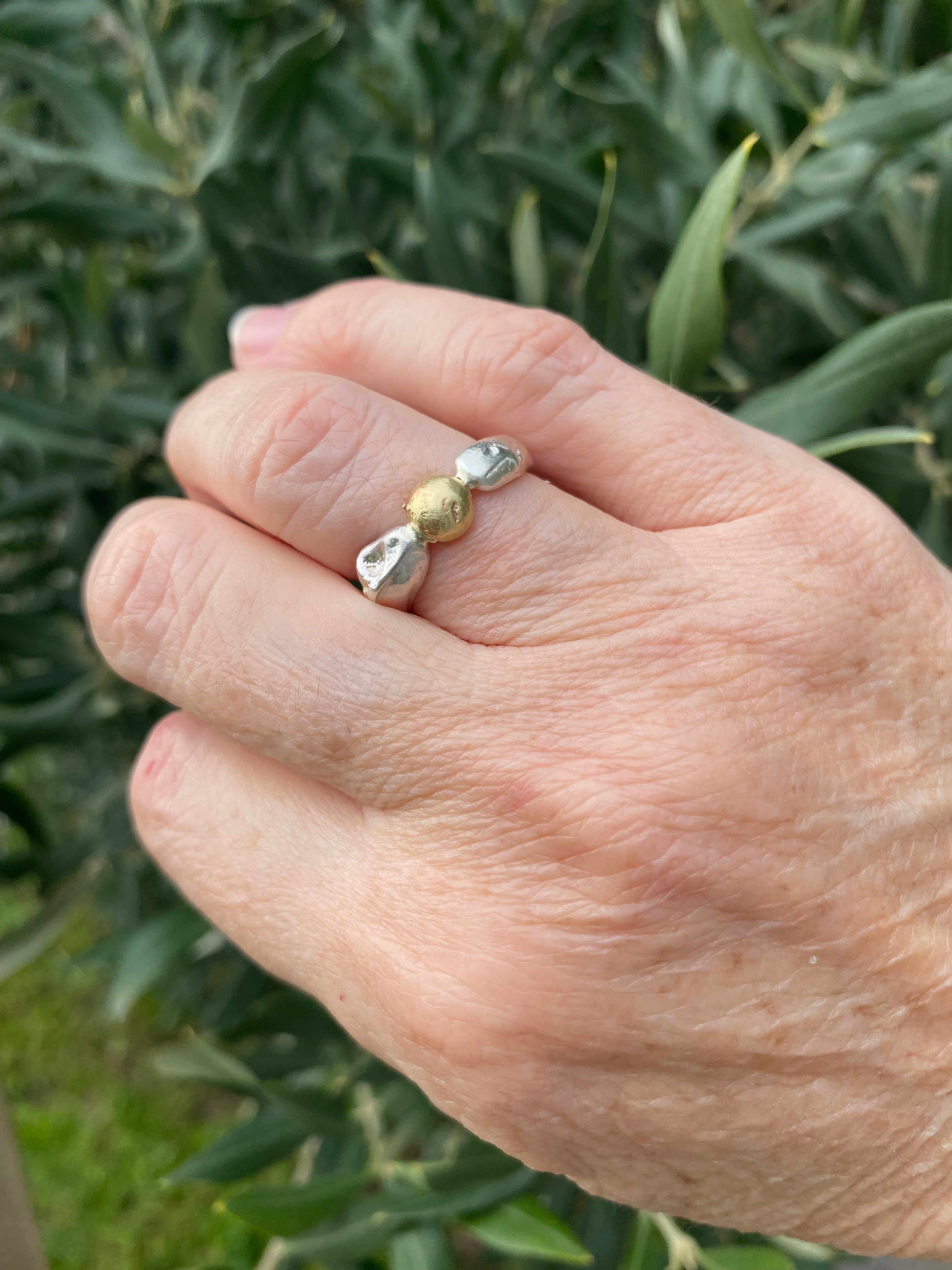 Seed Ring | Sand Cast Sterling Silver with Brass