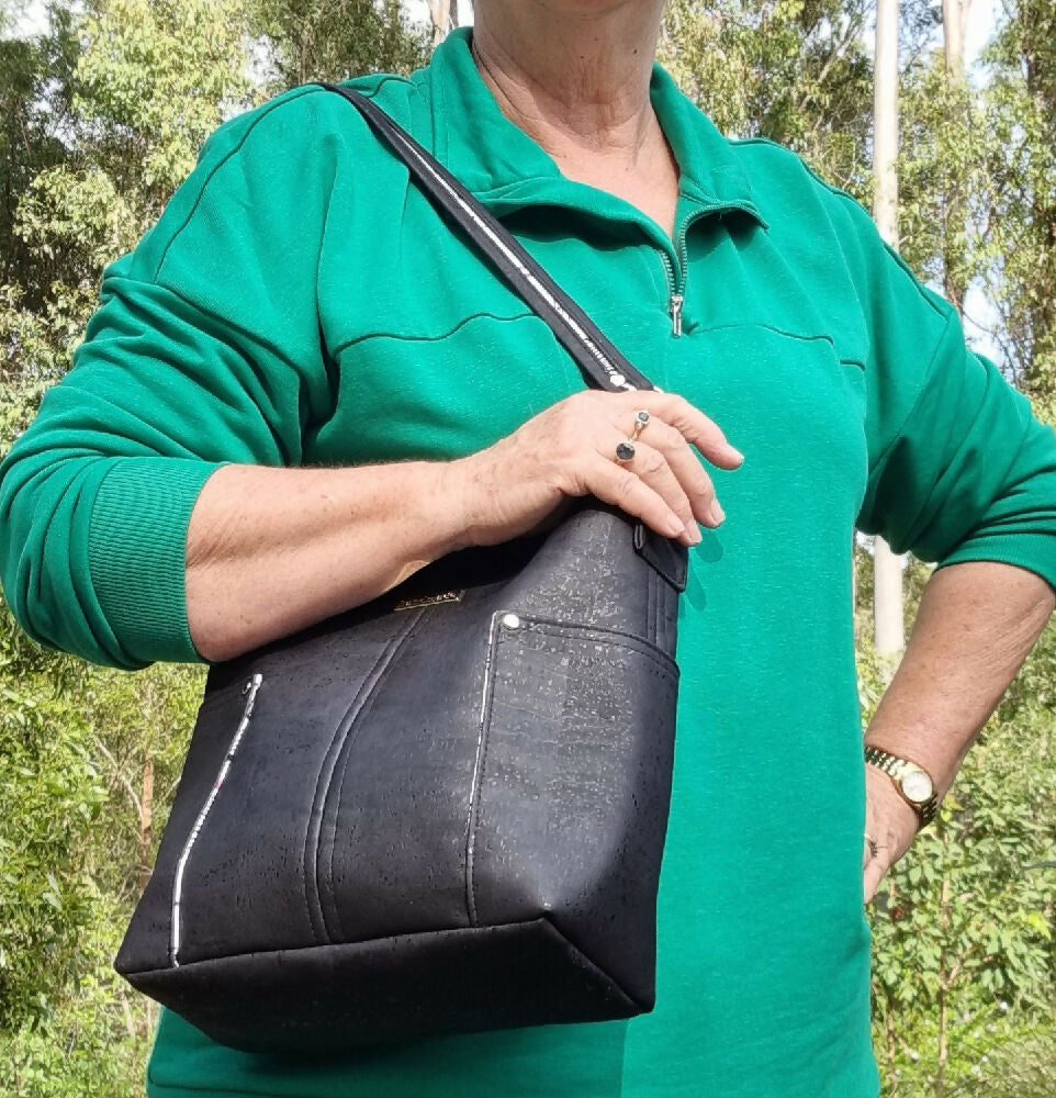 Cork Shoulder Bag - Black Cork Compass