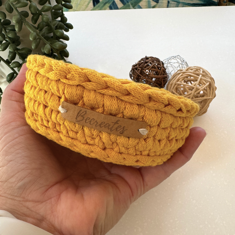 Handmade basket | Recycled yarn | Mustard Pixie