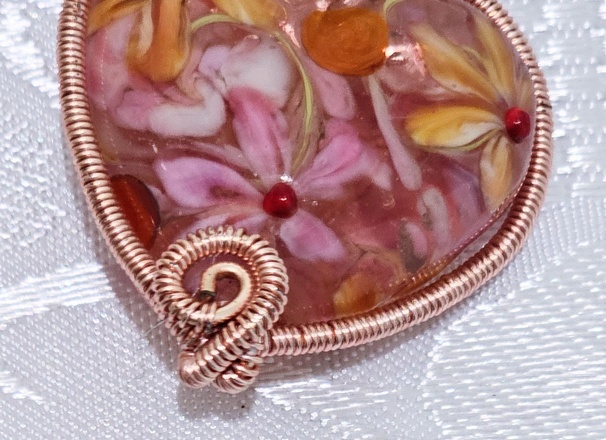 Gorgeous Pink Artisan Made Lampwork Heart Wire Wrapped by me!